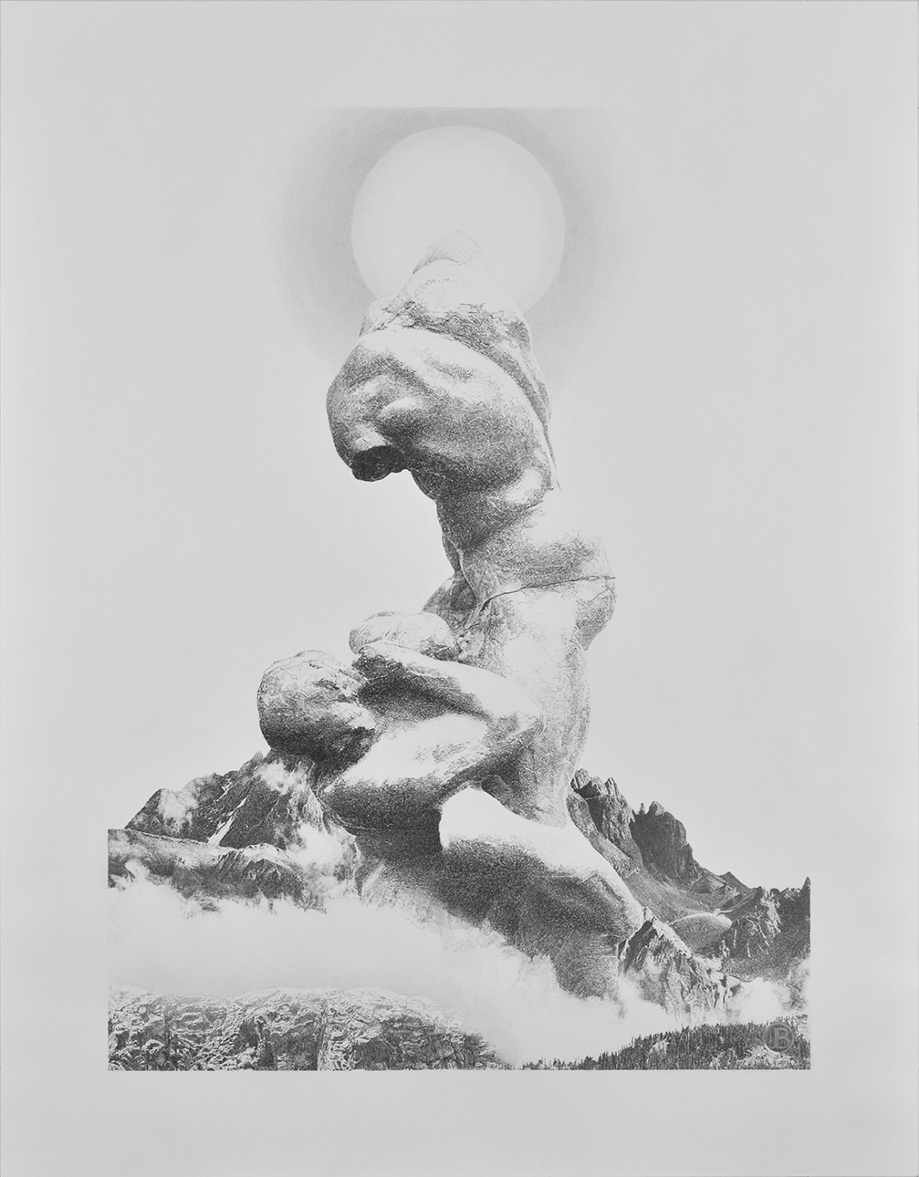 Jean Bedez Hercule tuant Cacus avec une massue, 2021 dessin à la mine de graphite Faber-Castell, papier Canson 224 g/m2 90 x 65 cm Courtesy Galerie Suzanne Tarasieve