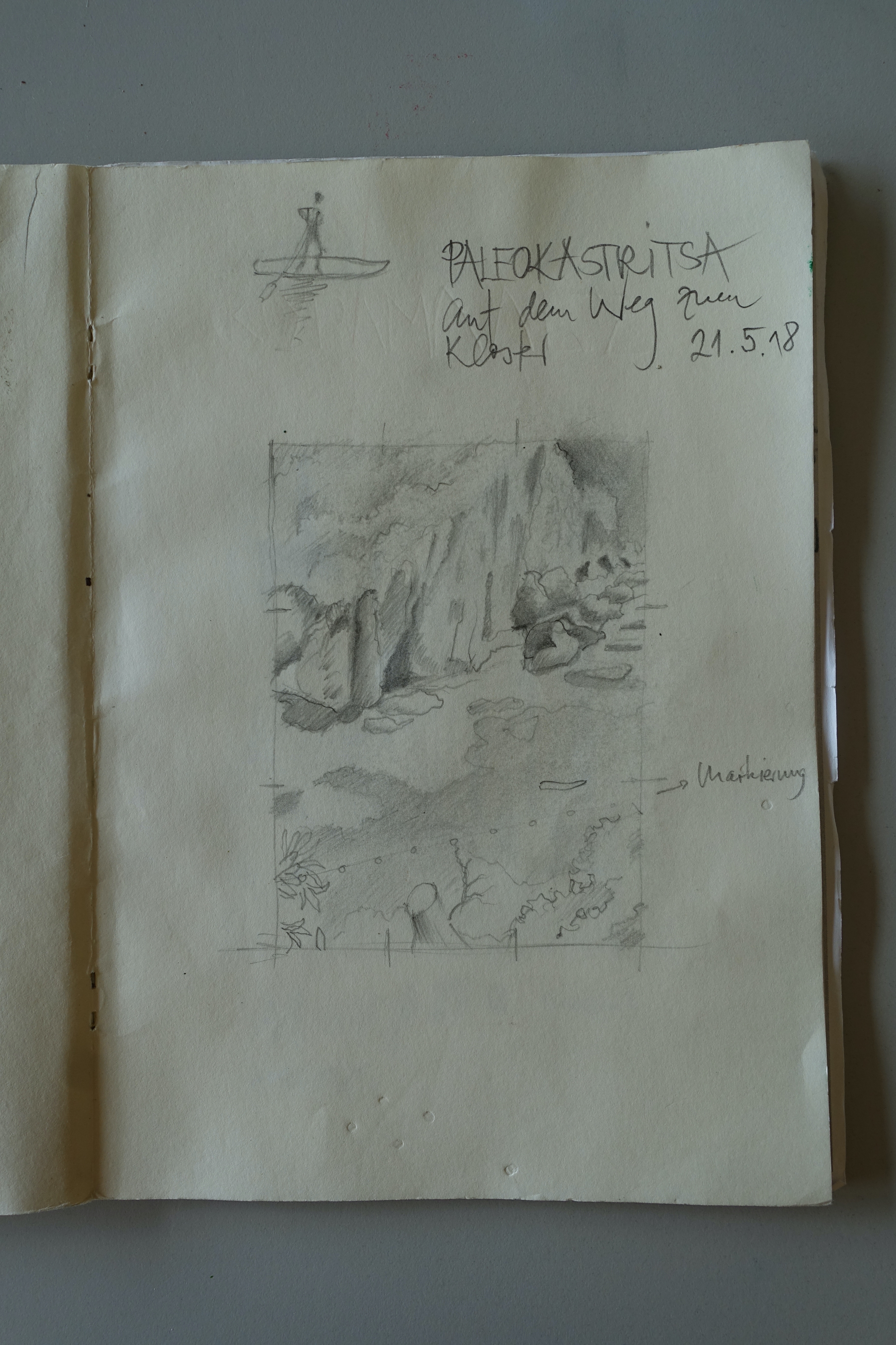 Kleinformatige, detaillierte Vorzeichnungen für Ölstudien in der Landschaft - Paleokastritsa