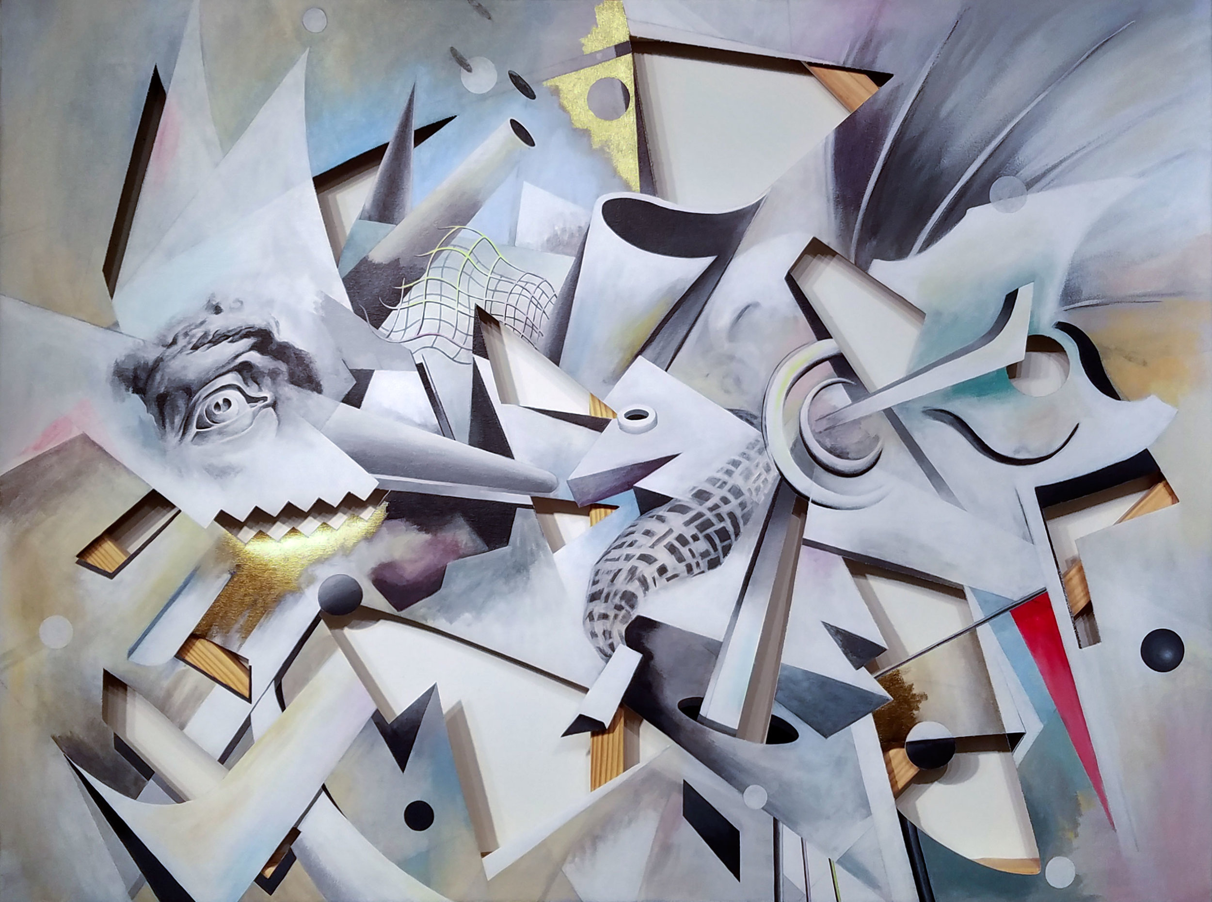 Untitled (Jumbled Structures II), Acrylic on Canvas, 36 x 48 inches, 2018