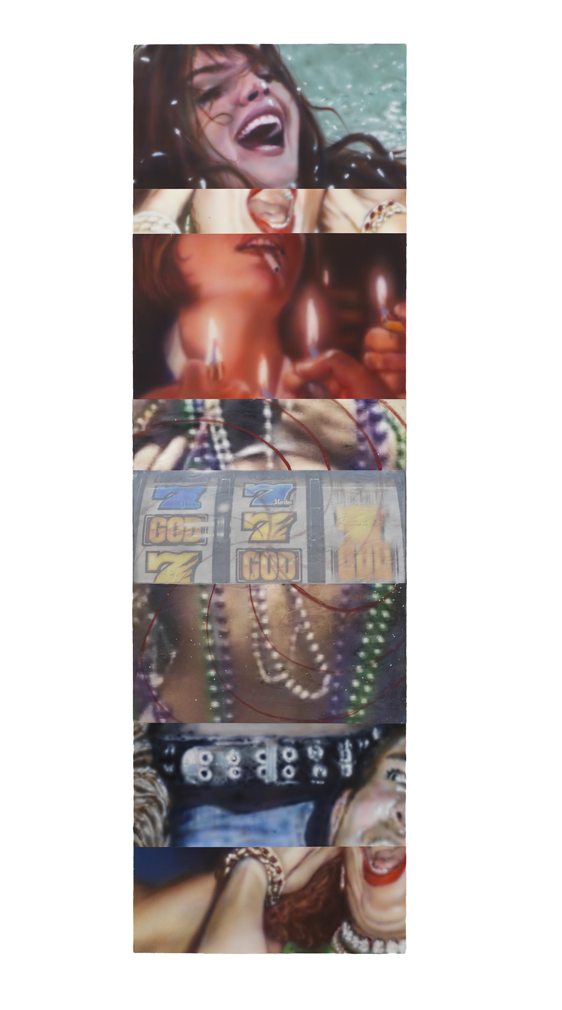 What to expect when you&rsquo;re expecting acrylic, pigment transfer, thermochromic ink, iridescent ink, gouache and glitter on linen 60 x 18 in 2025