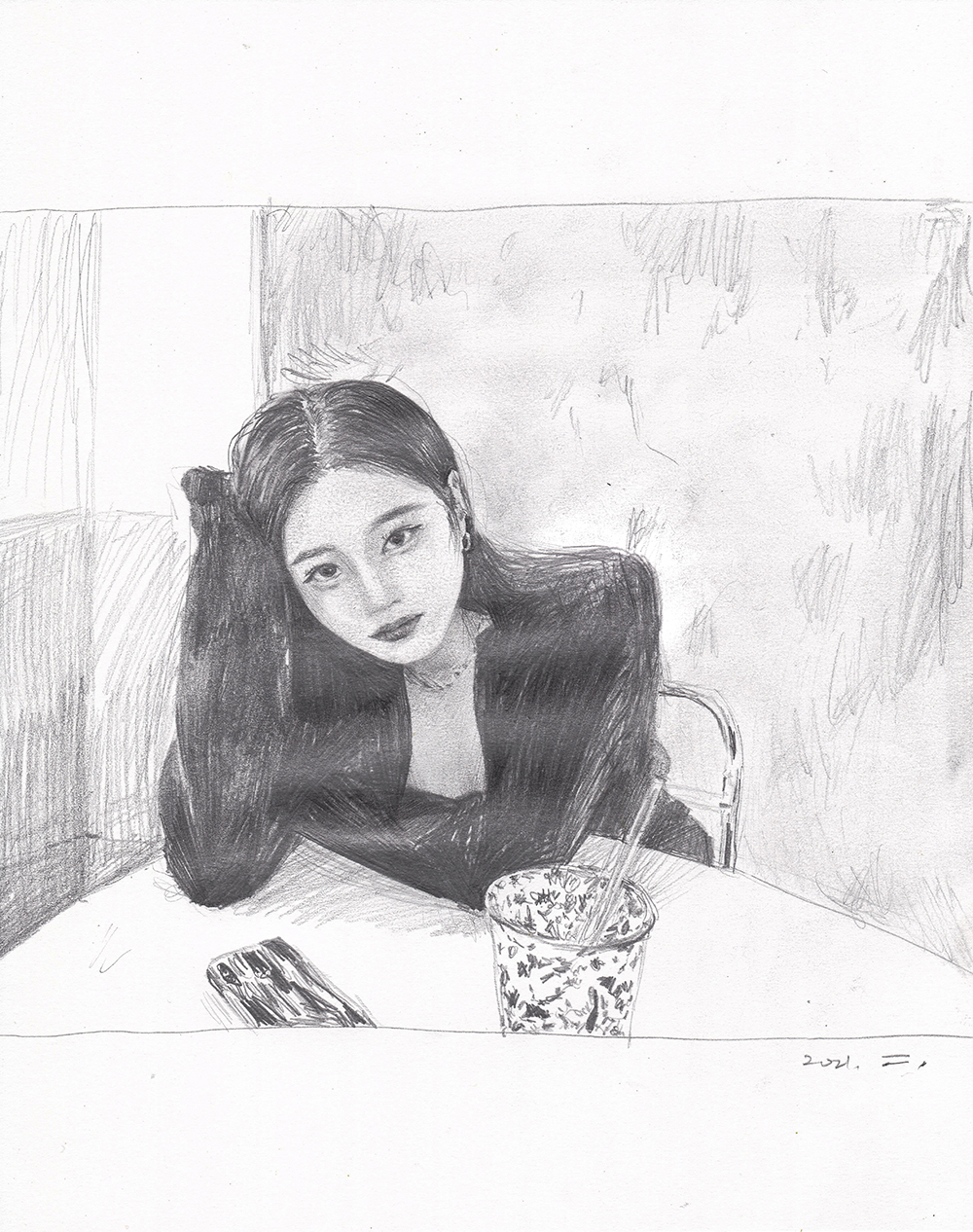 응시하는 여인, 2021, pencil on paper, 27.9*21(cm)