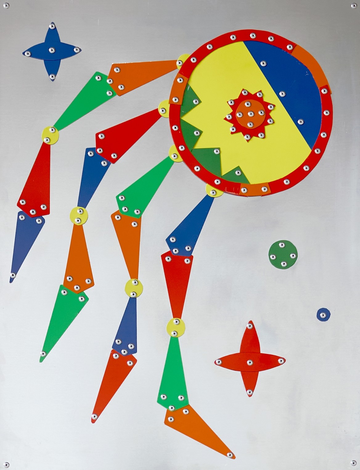 Floating Totem, Aluminium, acier pr&eacute;laqu&eacute;, rivets aveugles, 65x50x4cm, 2026.