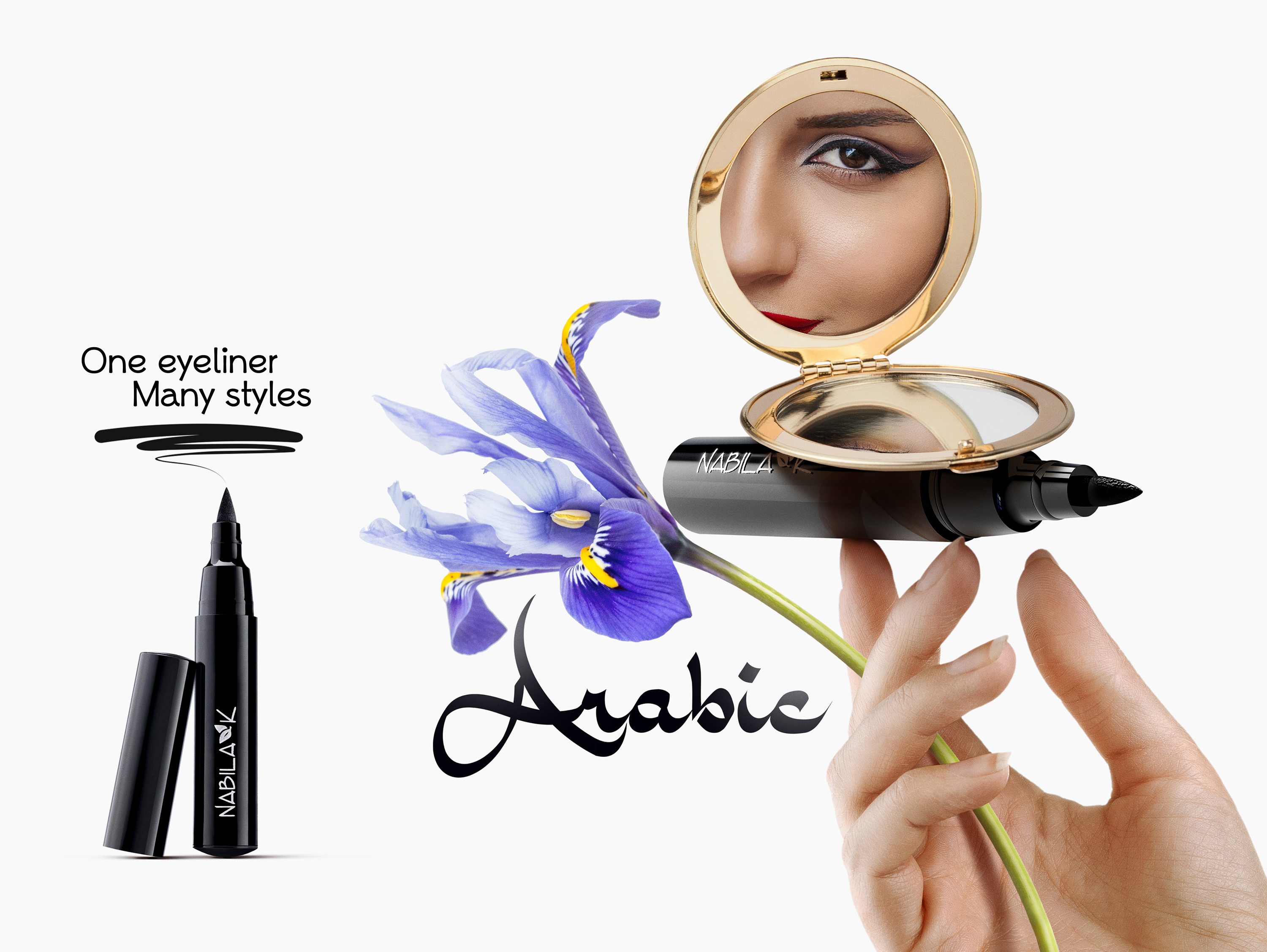 Social media campaign for the eyeliner products line. Cosmetic product photography. Makeup product styling. Created by Eclectic M Studio.
