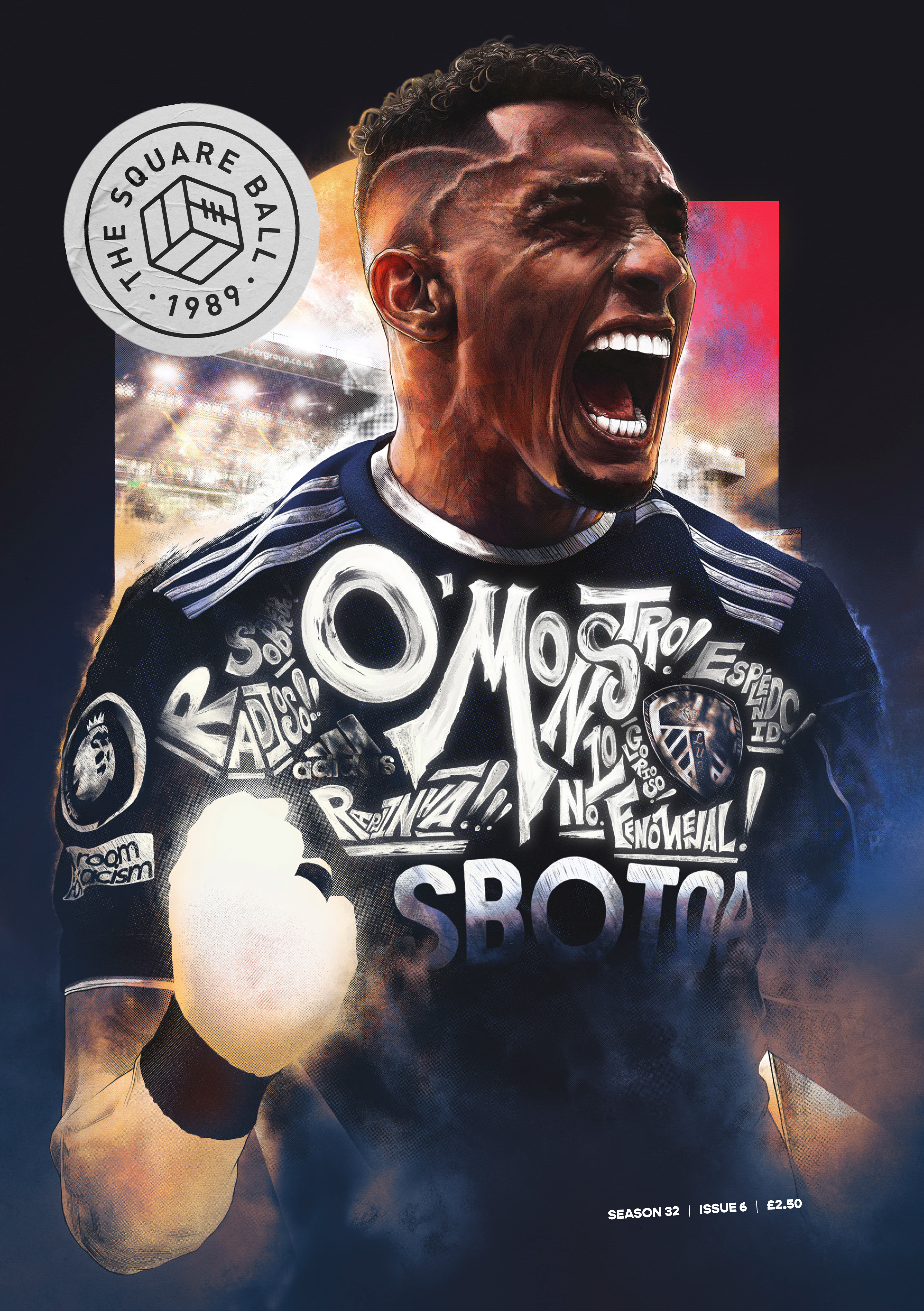 A digital portrait of Raphinha for the Square Ball by the artist John Tregoning. An illustration of Raphinha. Drawn in Procreate.