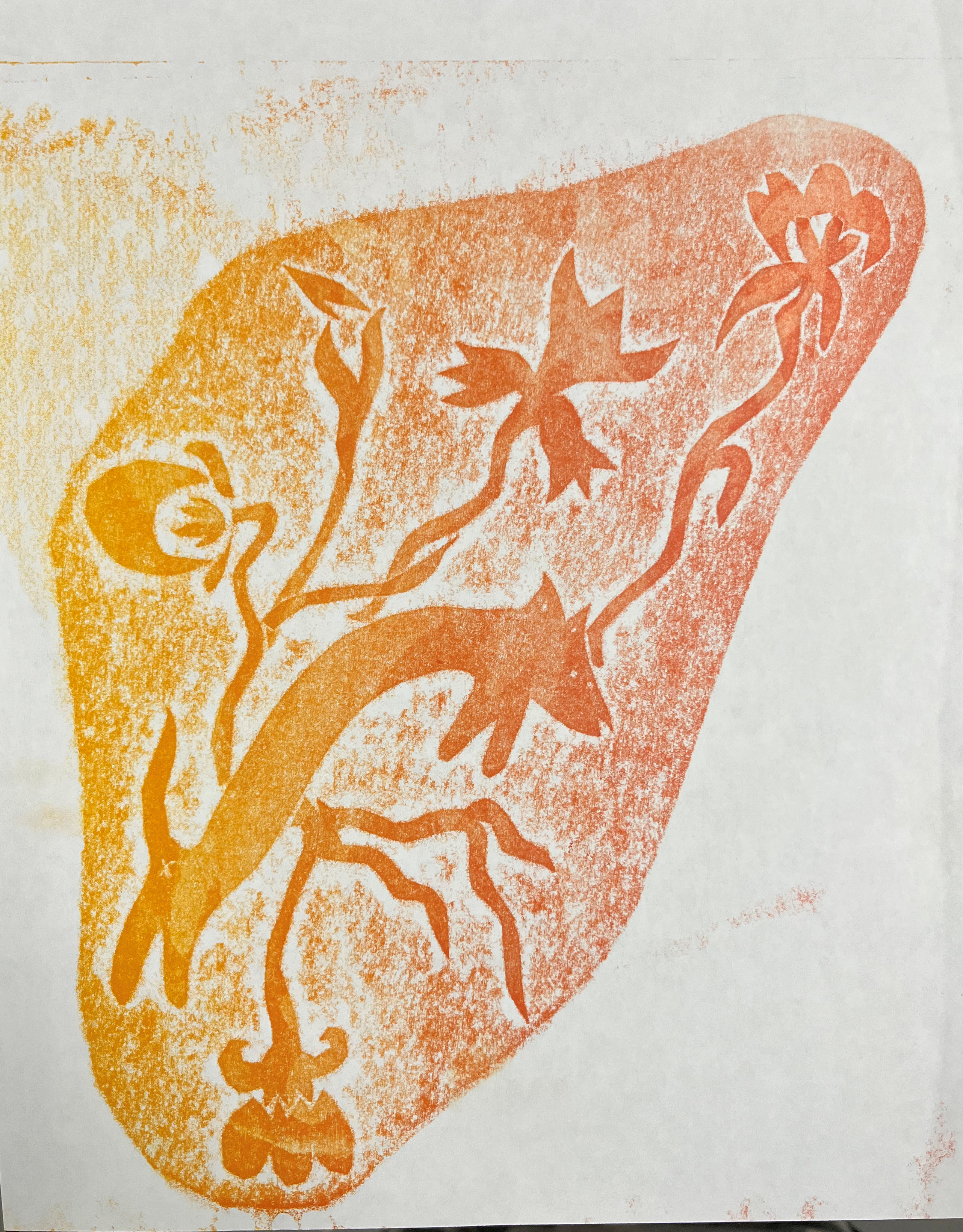 "Swirly Dog With Decorative Flowers" is a Pressure Print made on Vandercook Letterpress, 8.5" x 11".