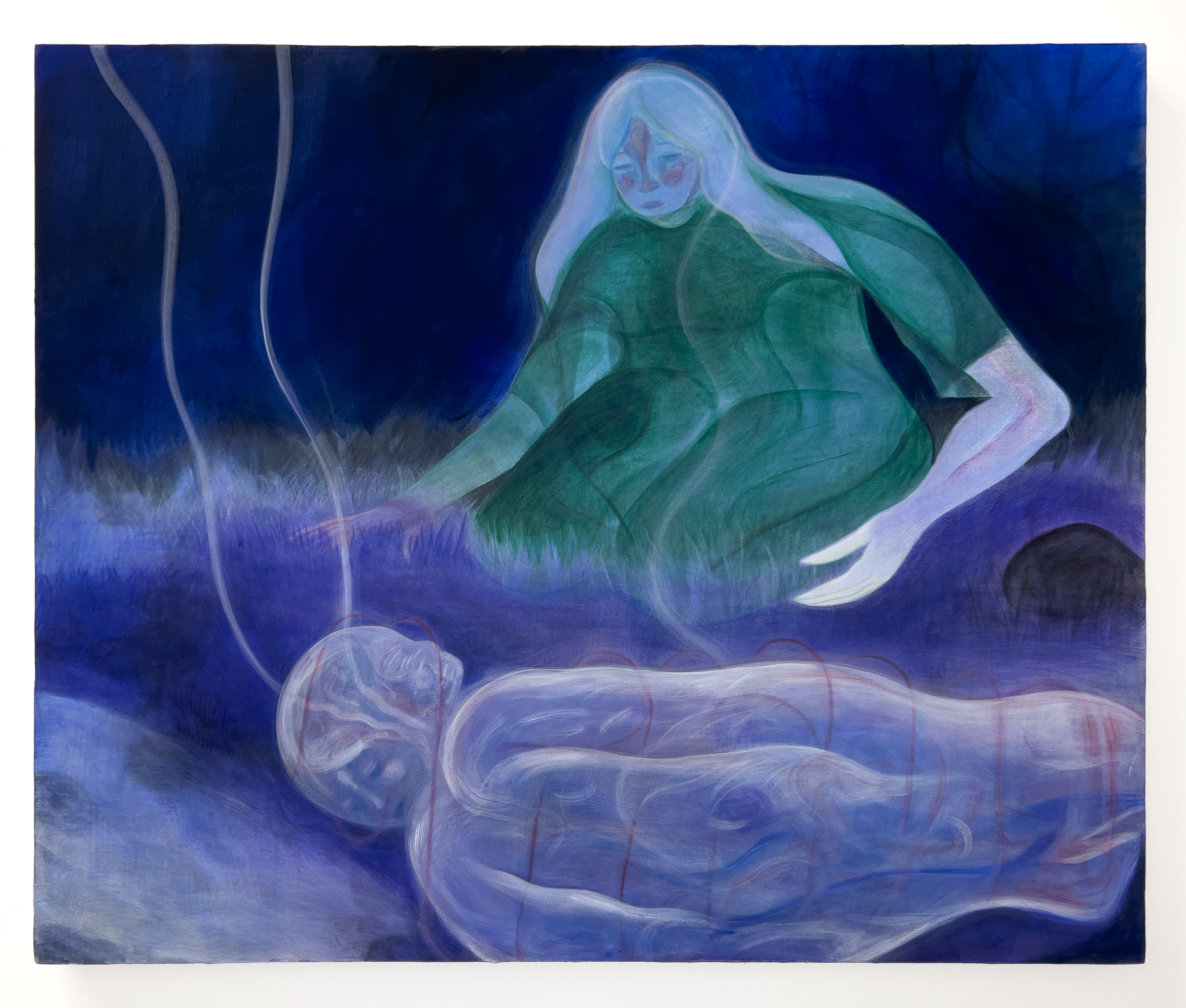 Riverside, 2023. Acrylic, flashe, and watercolor on canvas. 38 x 46 inches.