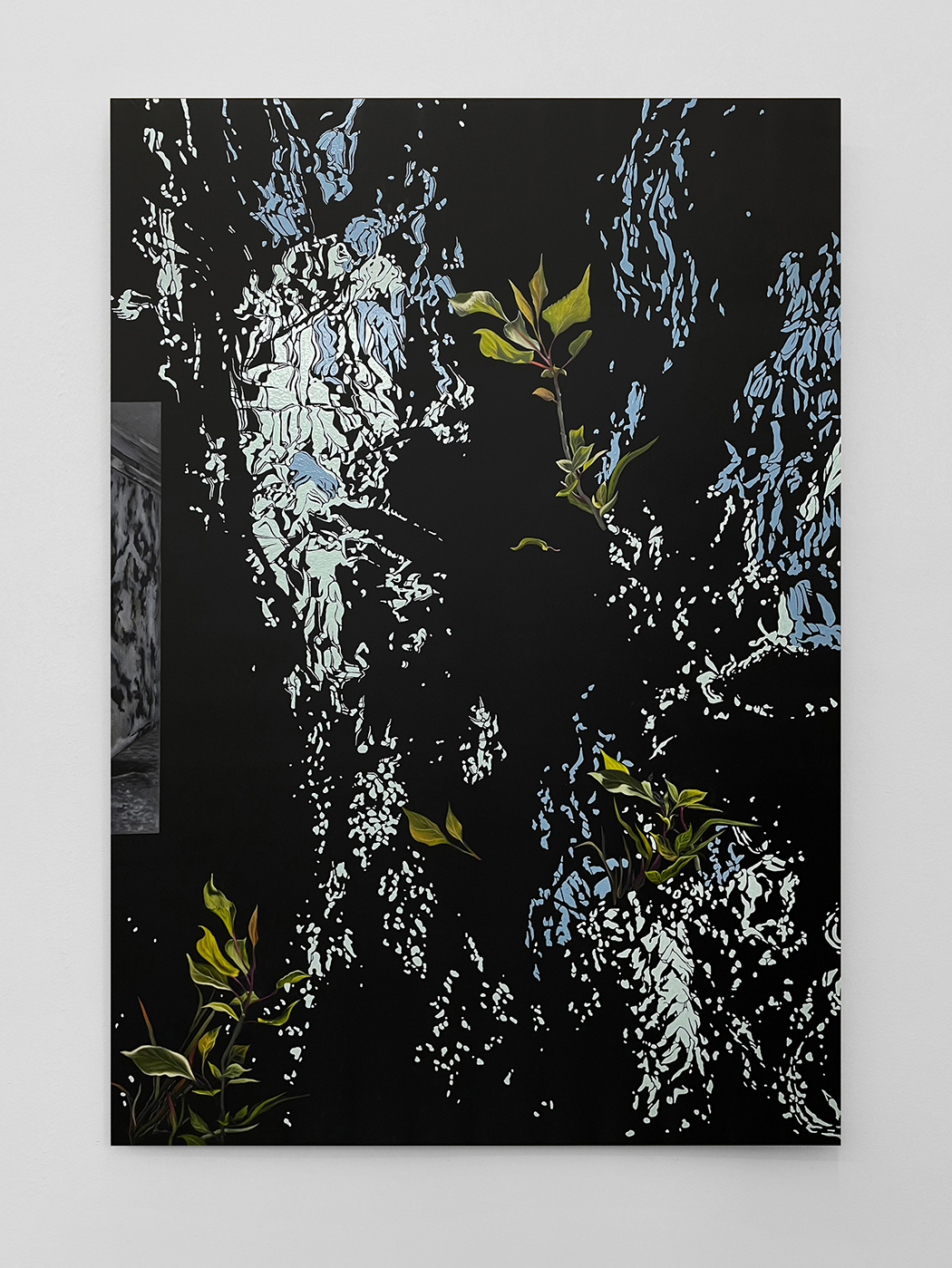 Untitled (Composition with the Donetsk Theater)Oil on nylon, 200x140 cm, 2023