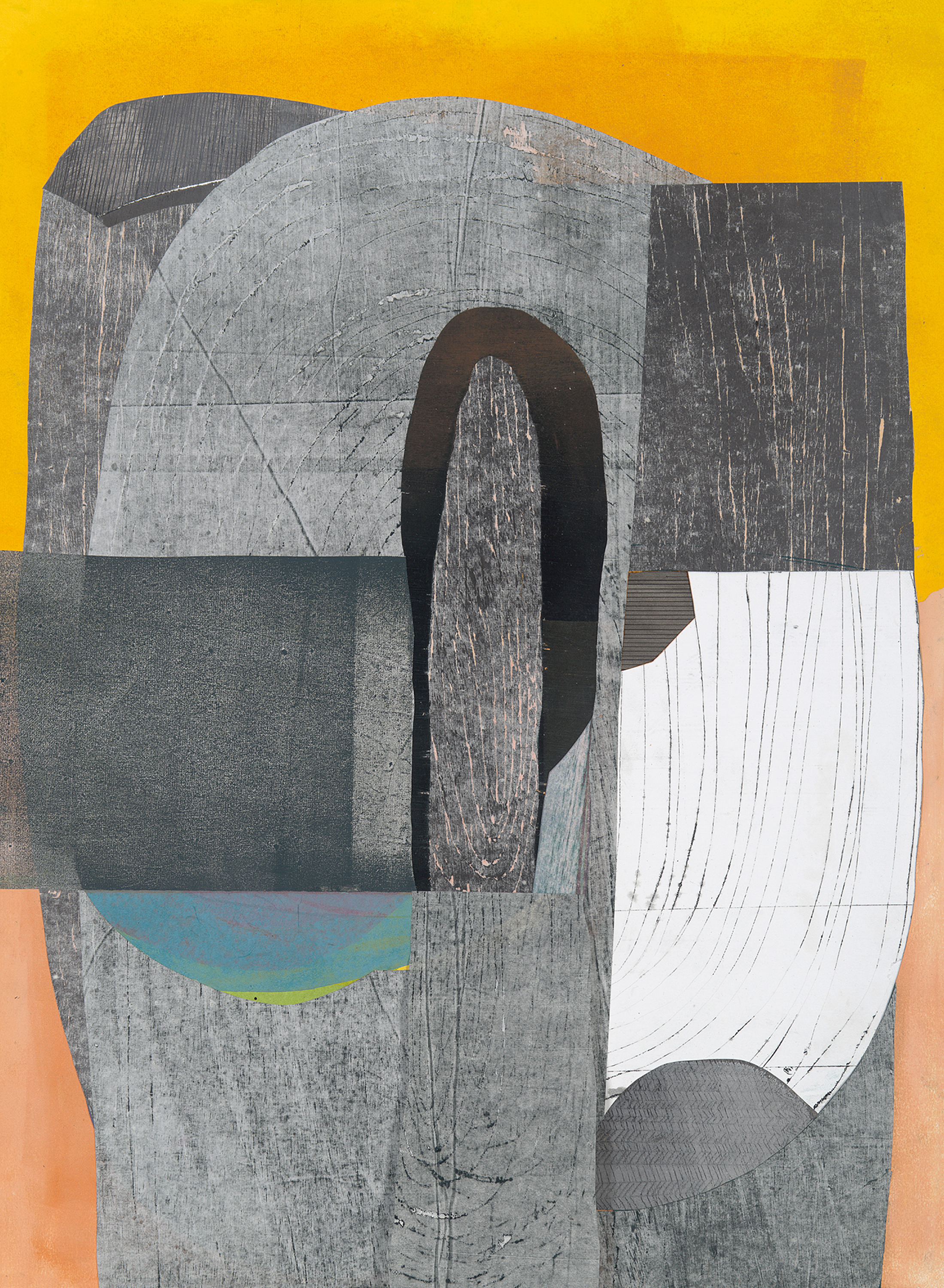 Kelda Martensen, Starting Again, 2019, Woodblock, monotype, solvent transfer, collage