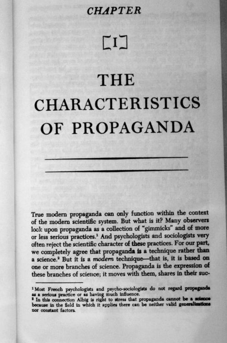 a scanned cover of the book, 'the characteristics of propaganda'. the title is written in all capital letters on the upper part of the page, and a block of smaller text appears below. it is a photocopy print and appears grey.
