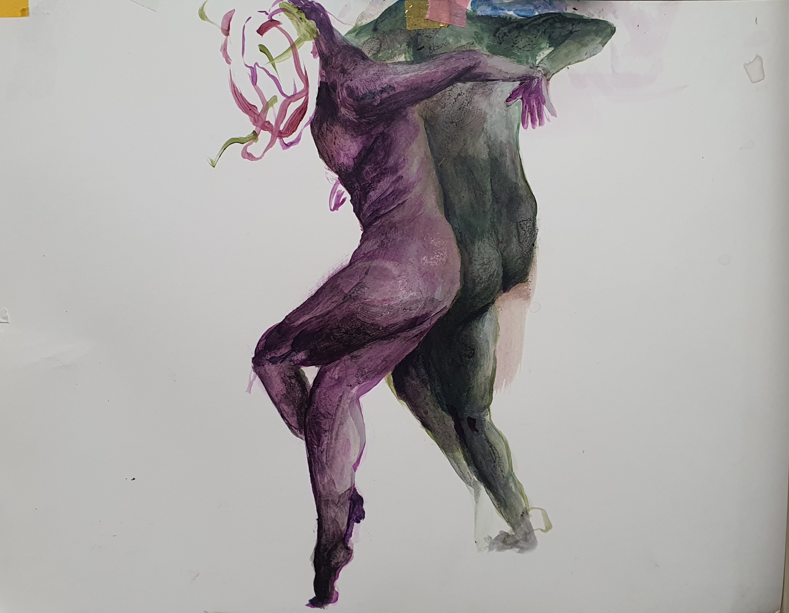 pair, 또는 포개진 종이에 채색