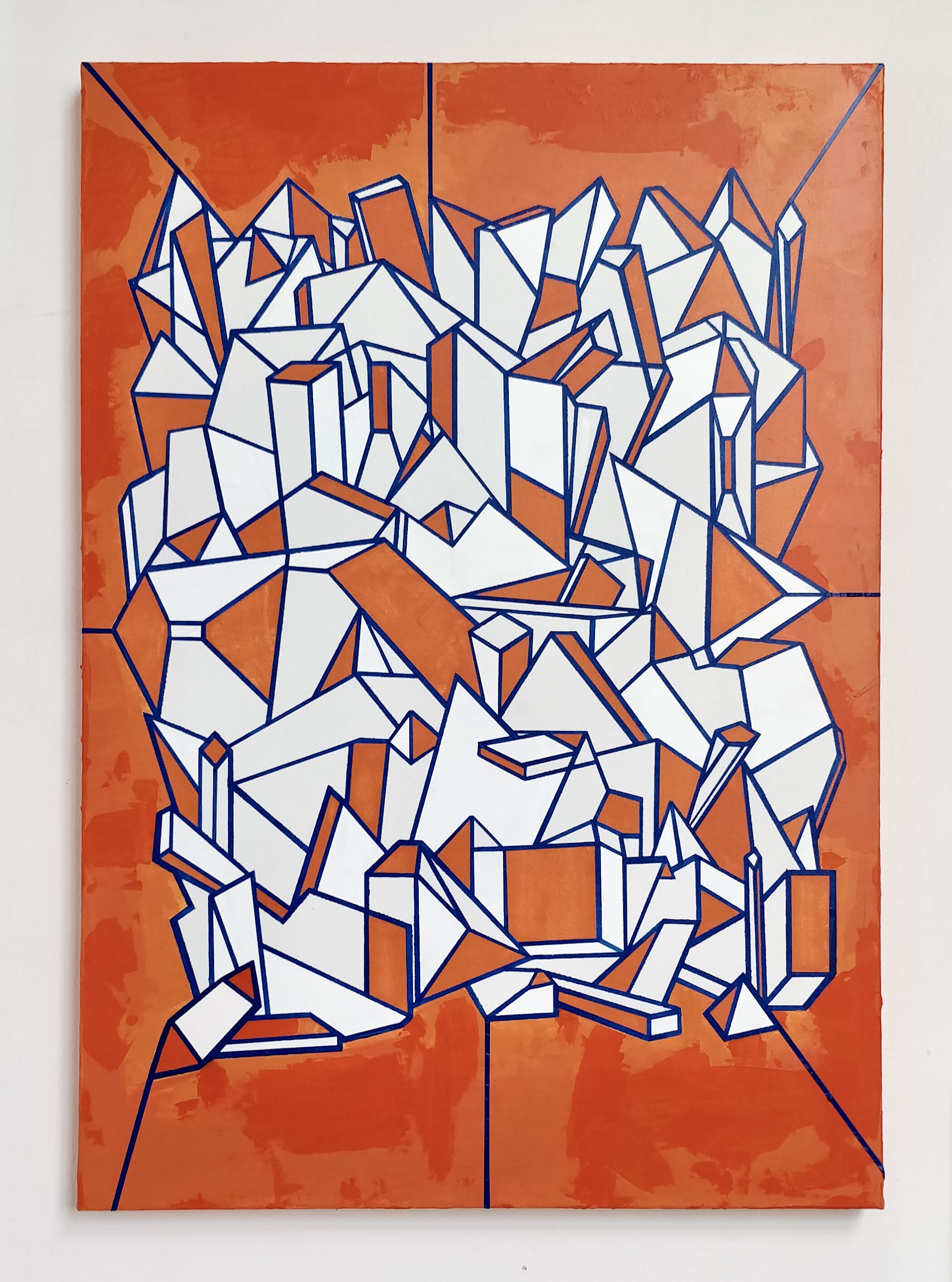 safety in orange and blue (2021) , Acrylic on canvas, 100 x 70cm