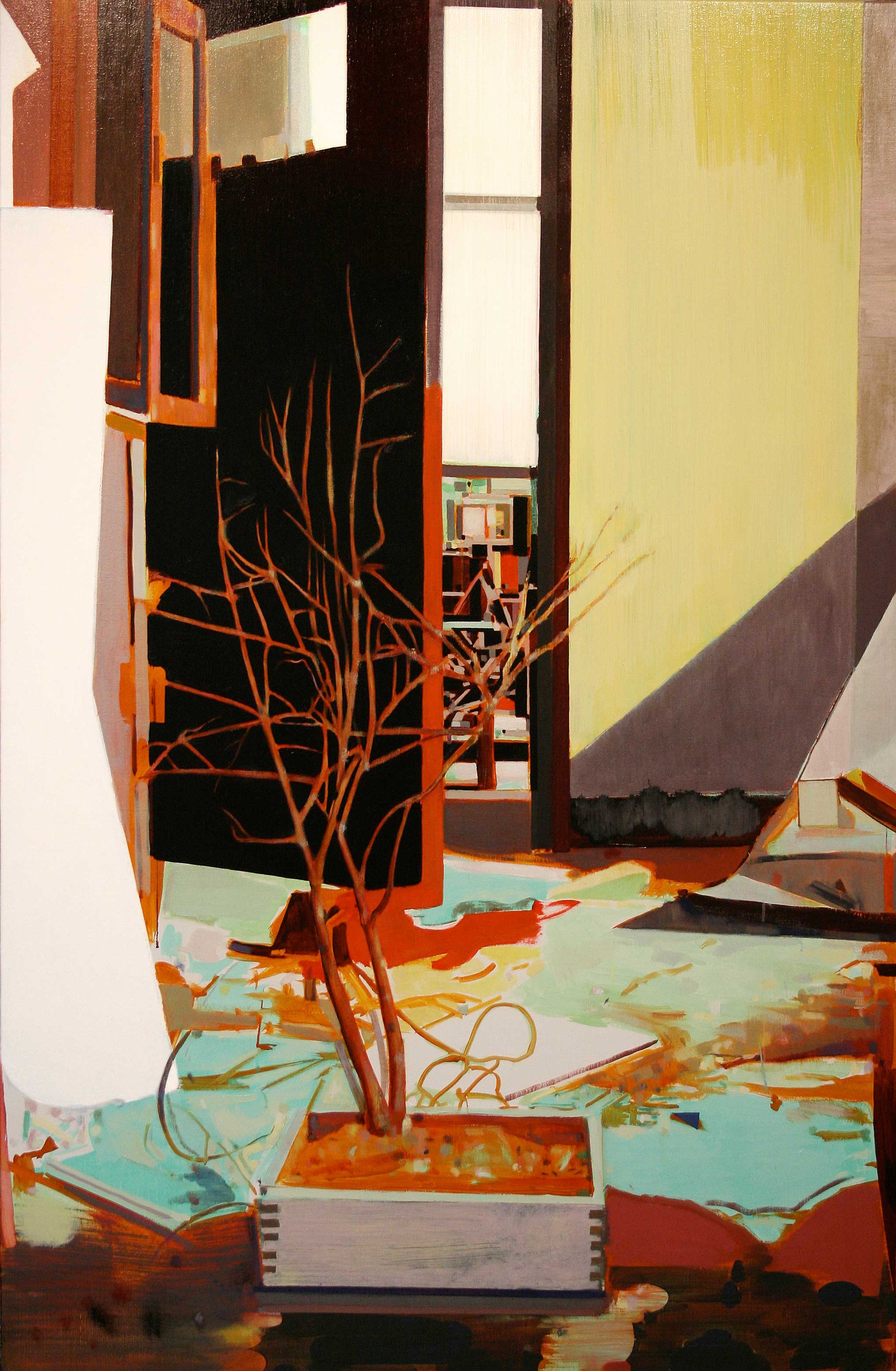 Thinking about the dismal science, 2010, Oil and collage on linen, 170cm x 111cm. Photographs, the artist.