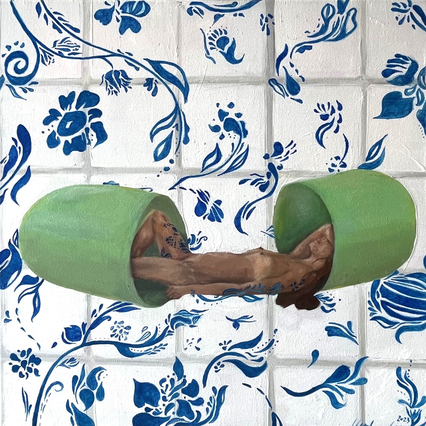 Take a Break, 2023, oil and marker on canvas, 50 x 50 cm