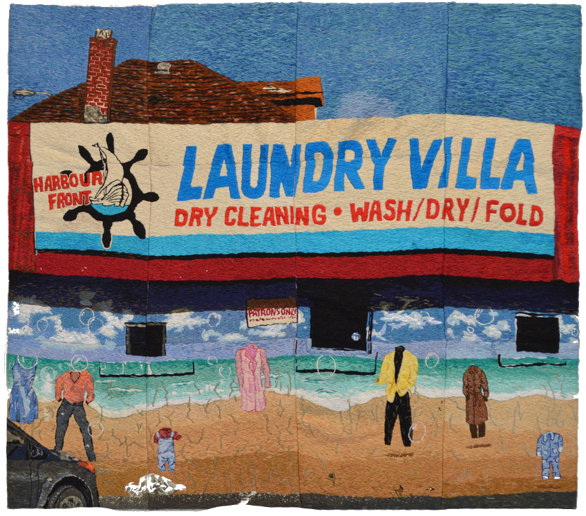 harbour front, embroidery thread on cotton, 30x38", 2017