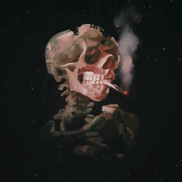 “Head of a Skeleton with a Burning Cigarette” by Vincent van Gogh, January 1886 - February 1886