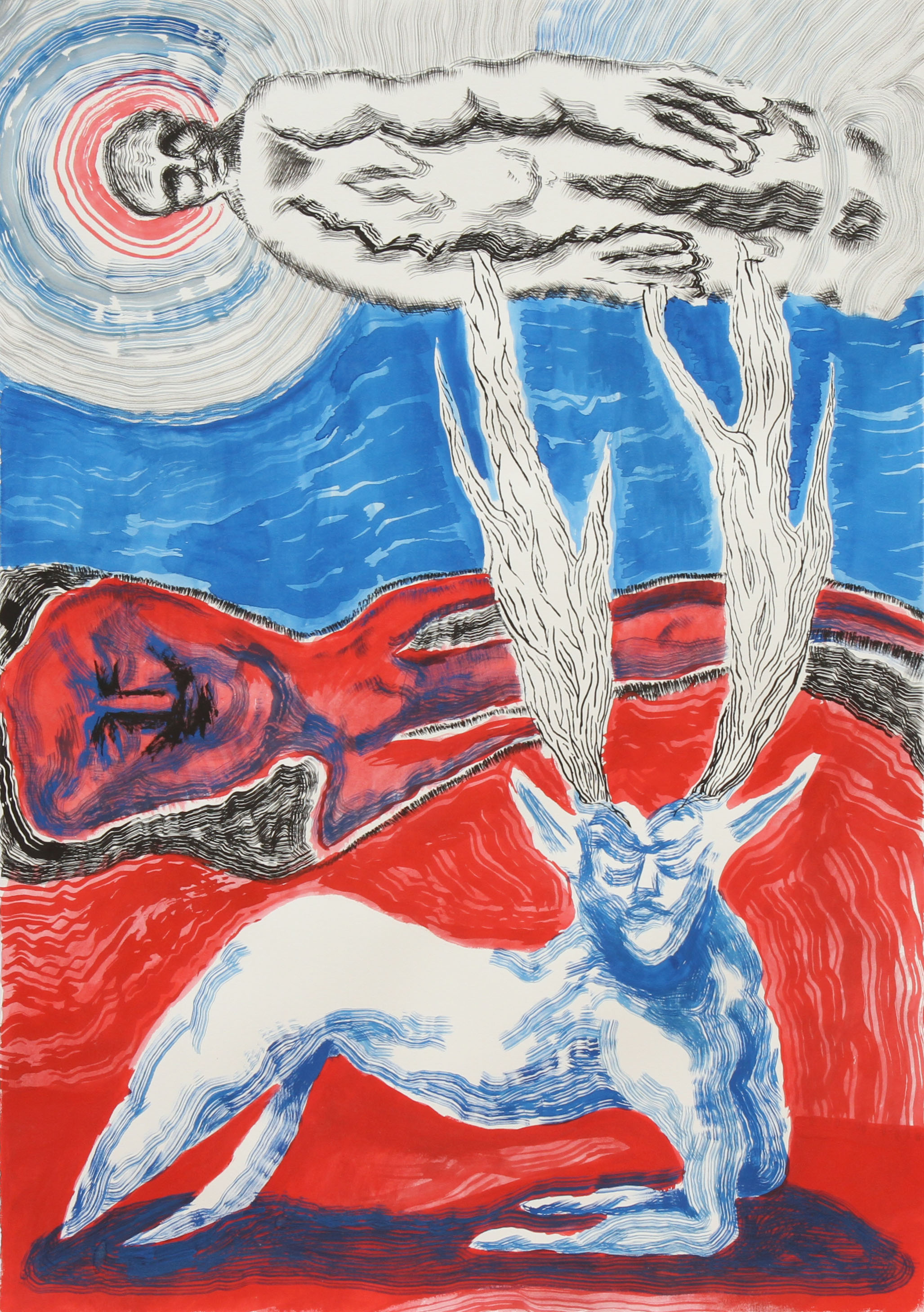 Bestia Cavernatempera and ink on paper, 100x70 cm, 2017