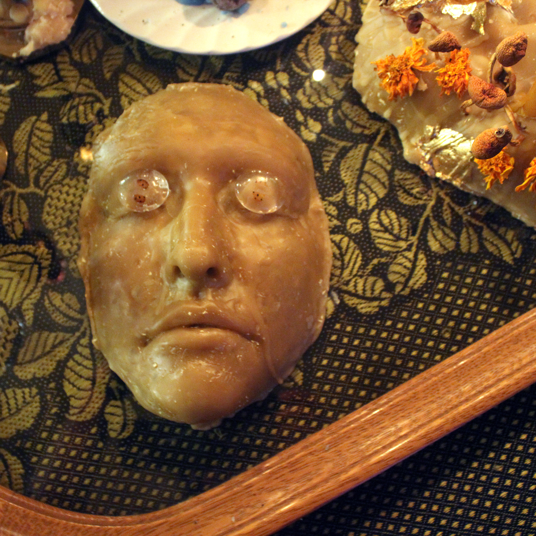Beeswax Death Mask & Lady Bug Wing Coins, Winona Julian, 2023