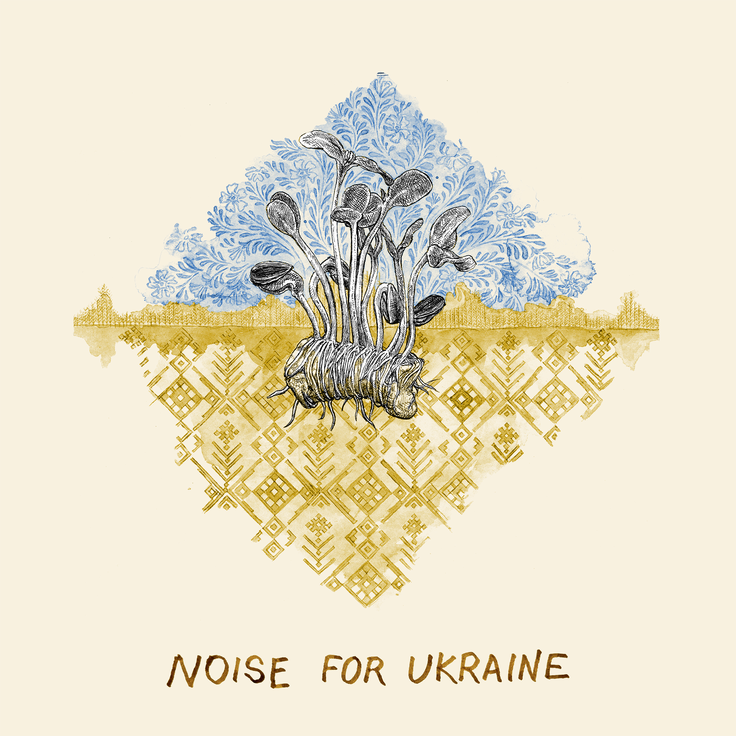 Cover art for Noise For Ukraine, a comp originally released in 2023 to raise funds for aid to Ukraine by Fuzzy Panda Recordings.