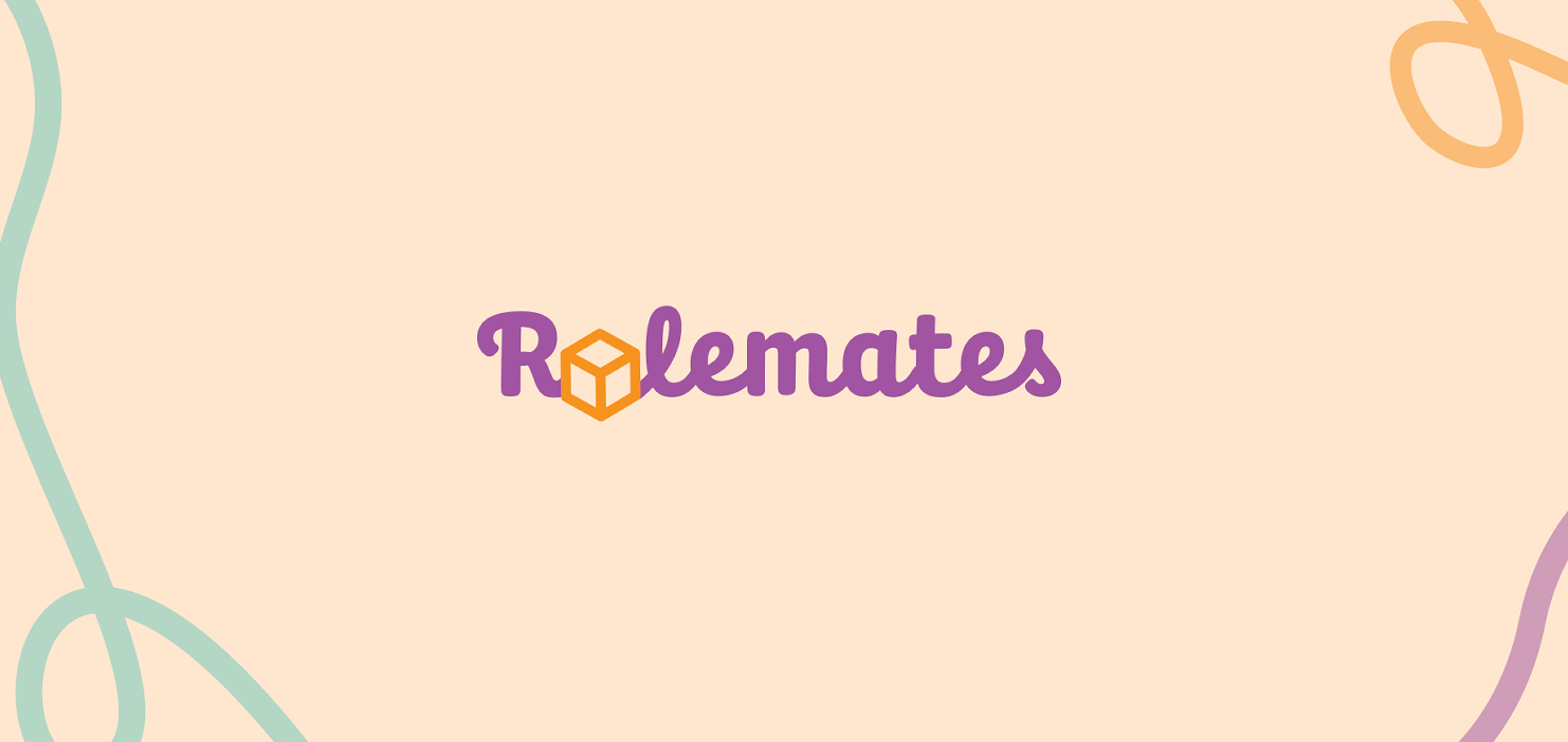 The Rolemates brand logo on a cream background with wavy, light purple, orange, and blue lines.