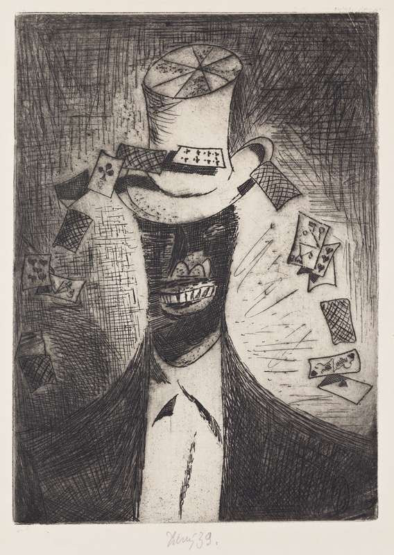 František Tichý, Kouzelník s kartami, 1940, lept, Fotografie: Národní galerie Praha