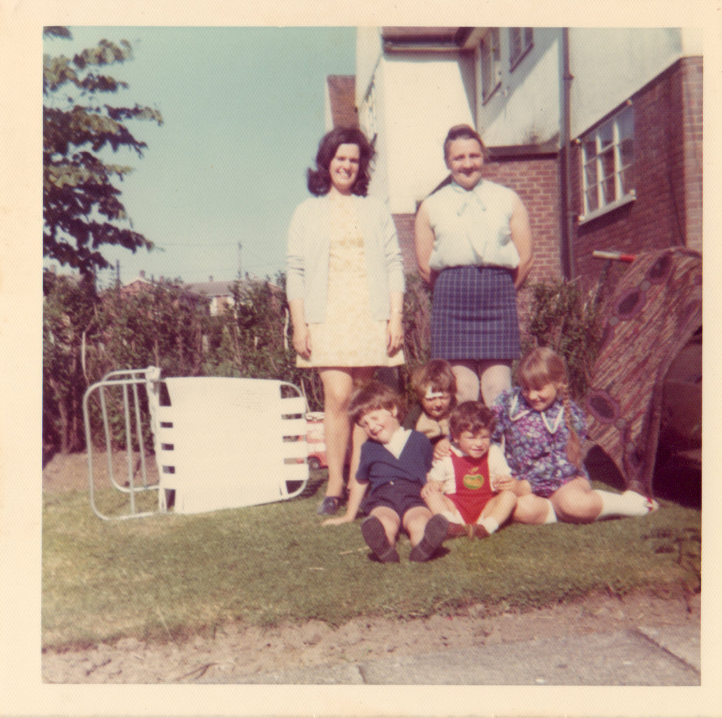 Grandma Sandy, Auntie Heather + Kids. Barley Mow. Co. Durham, 1974