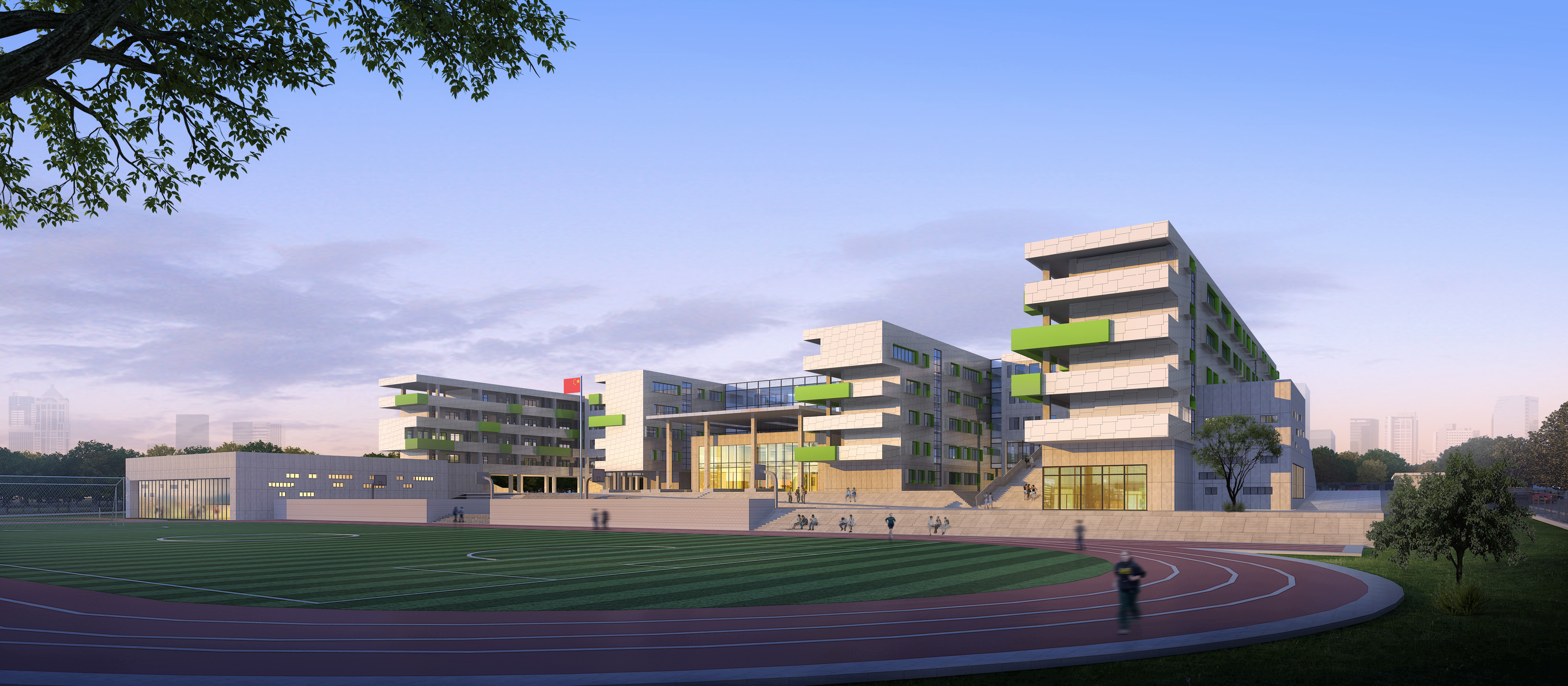 Middle school from sports fieldRendering © Hard Rock Digital Technology Co. LTD