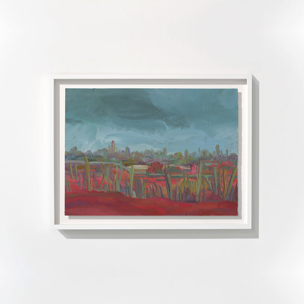 Chloé Poizat F&T Paysage jour ciel bleu terre rose rouge, 2023 Acrylique sur papier 15 x 20,5 cm Courtesy de l'artiste et de Modulab