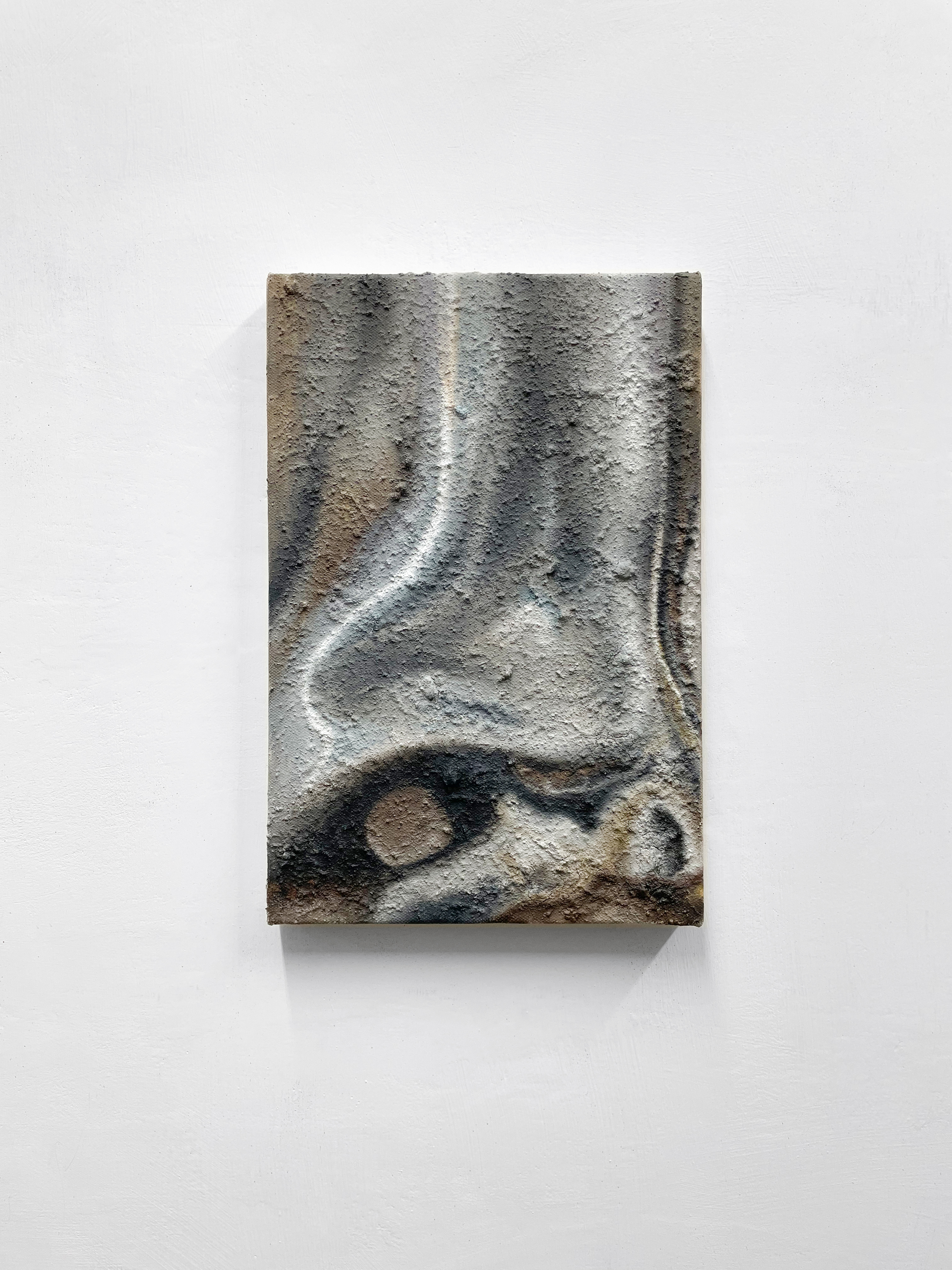 Reflection of the Studio in a Tube of PaintSoil, sand, dust, acrylic, oil on canvas, 30x20 cm, 2025