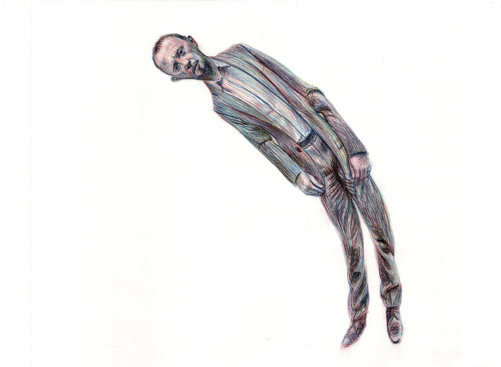 4. Conventional drawing keeping the elbow at a fixed point (56x76cm). The head is drawn using proportionally more of the the working space, in the direction orthogonal to the easiest sweep. 