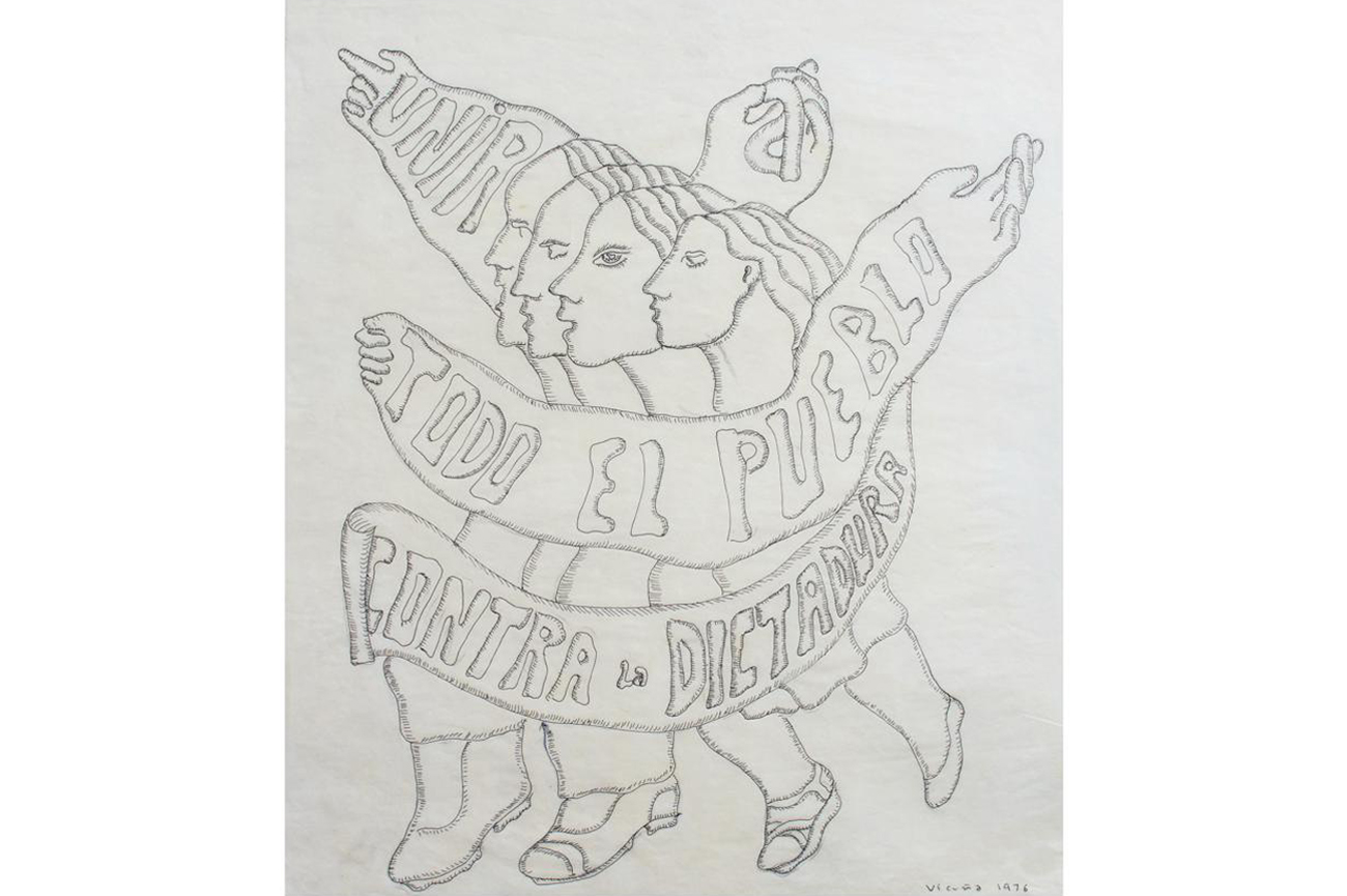 Cecilia VicuñaUnir Todo el Pueblo Contra la Dictadura, 1976Ink on paper41 x 34.8 cm
