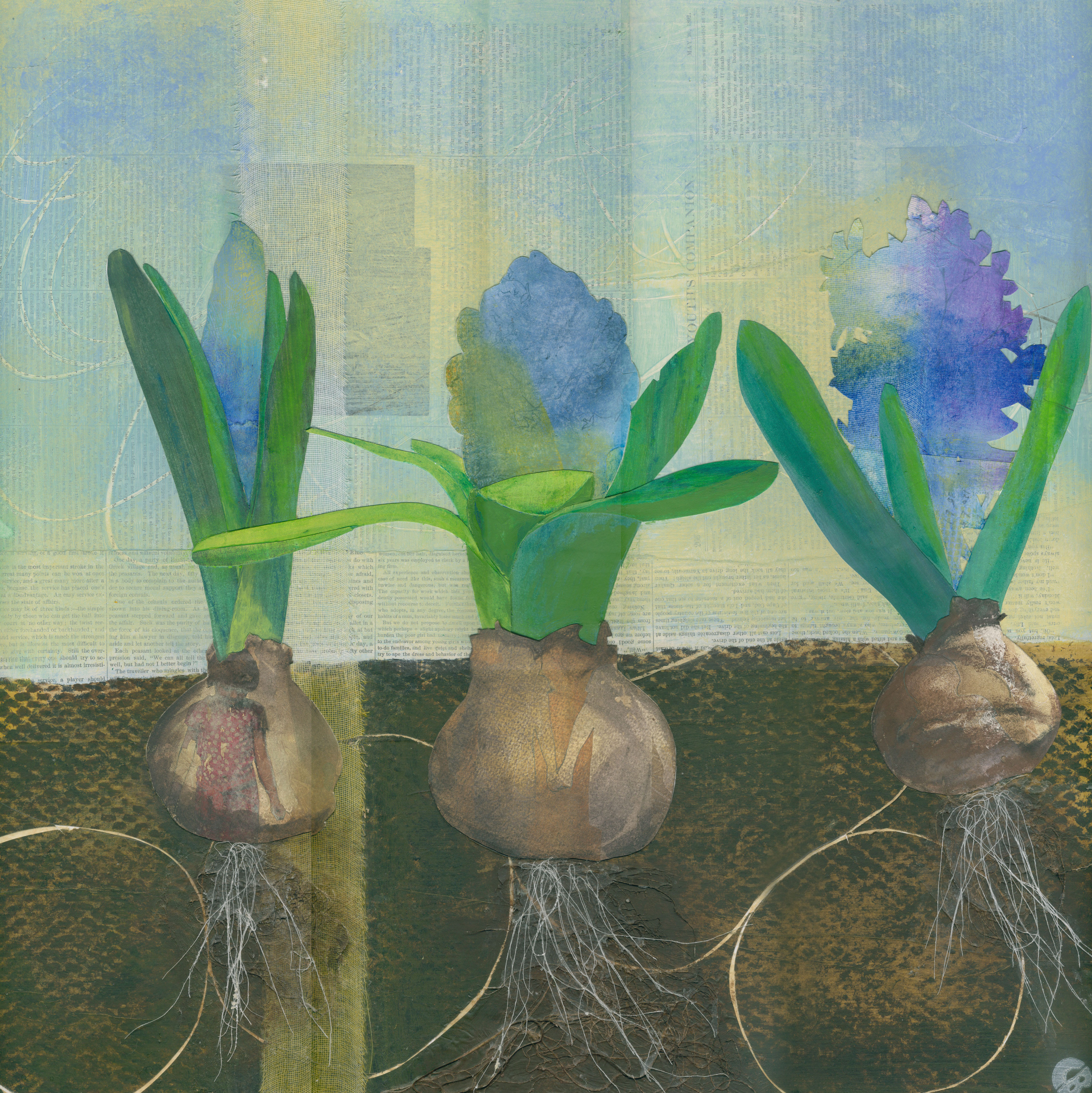 Three Bulbs  2014  Mixed media on board 12” x 12”