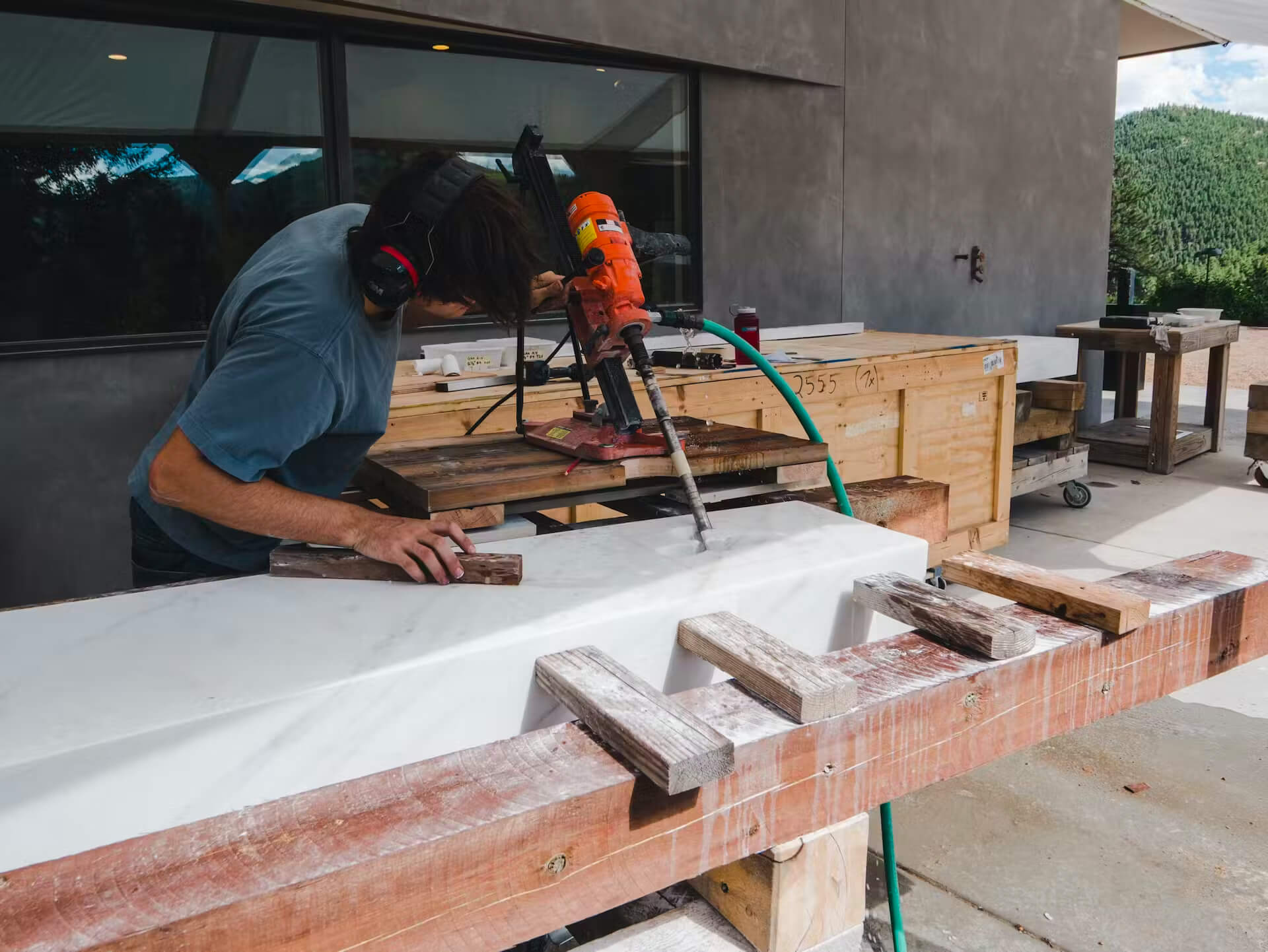 Studio assistant Dillon drilling Marble Standing Interiors #2.