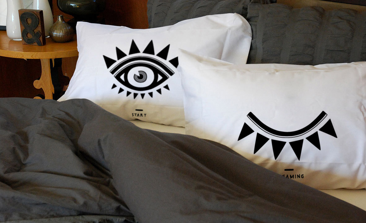 &ldquo;Wake Up&rdquo; Pillows. A series of self&ndash;screen-printed pillowcases available in three colors &mdash; white, pink, and light blue &mdash; with black print. Produced in a limited edition of 30 copies.
