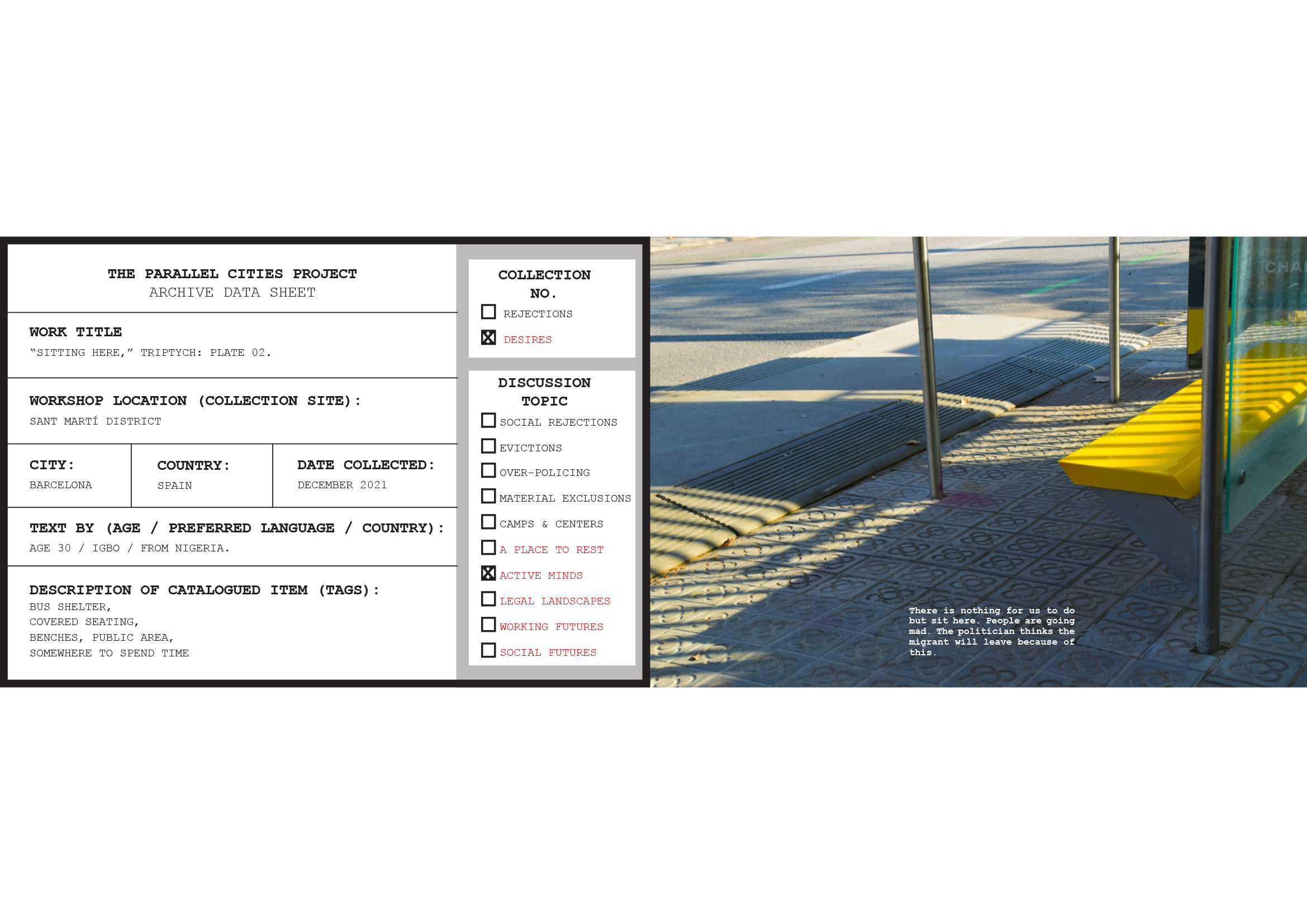Triptych, plate 01, COLLECTION 02: Desires // Chapter 02.1 "Active Minds.” Workshop in Vila Olímpica, Barcelona ES. 