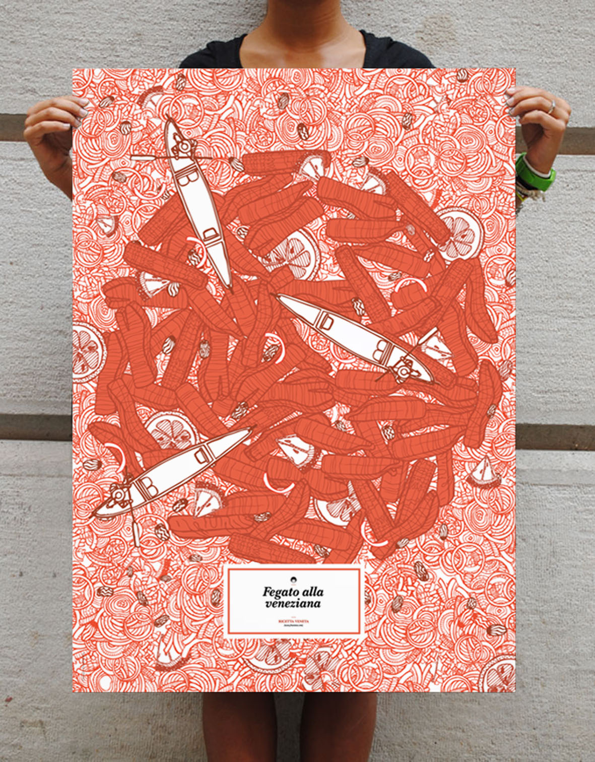 The illustration &lsquo;Fegato all Veneziana&rsquo; was selected for the illustrated cooking book &lsquo;Spollo Kitchen&rsquo;, published by Corraini Edizioni, and showcased both in the printed edition and at a poster exhibition in Milan