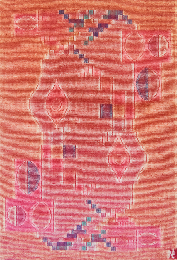 Handwoven wool rug. Serial production. 1980's