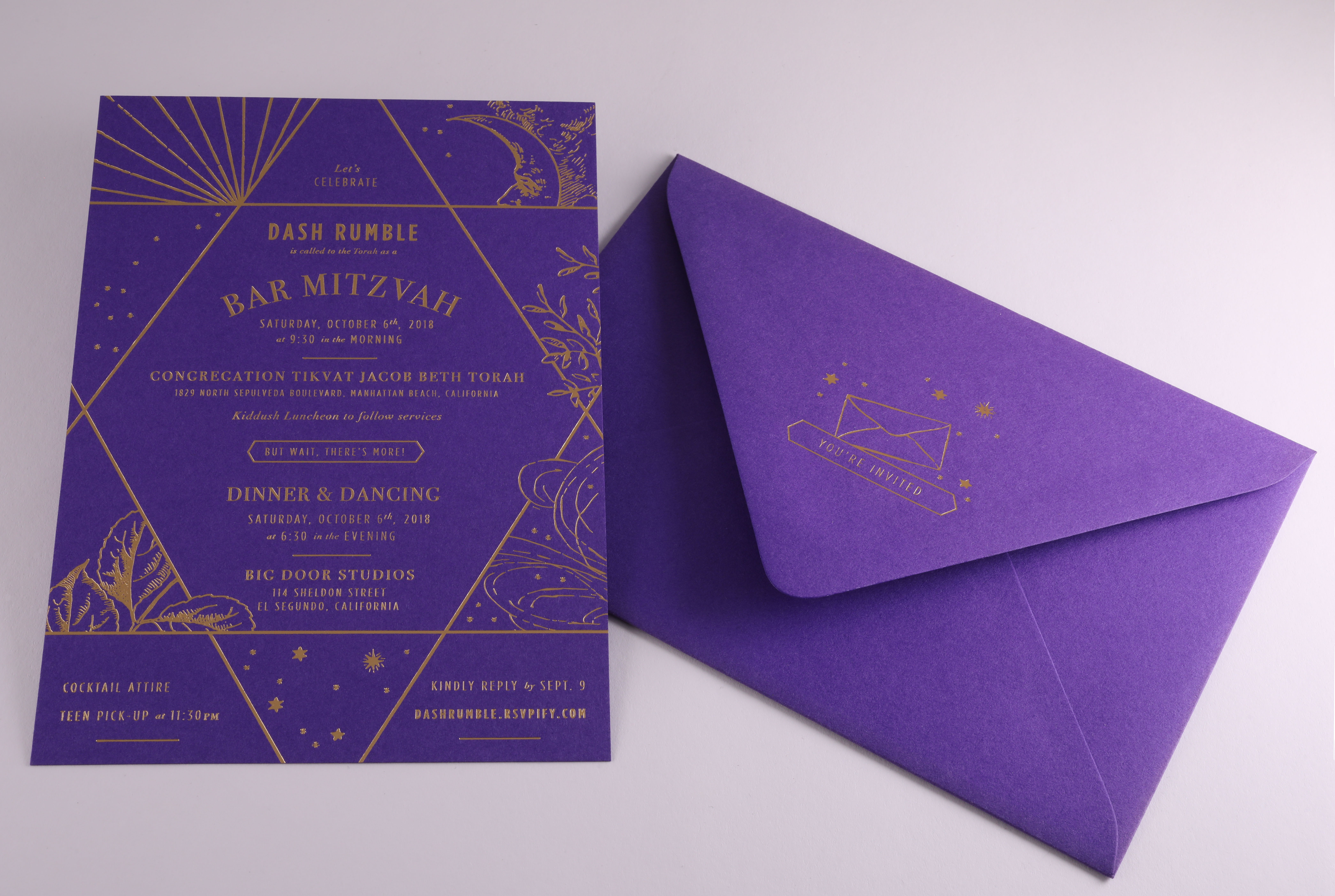 FOILSTAMPINGDash Bar Mitzvah invitation