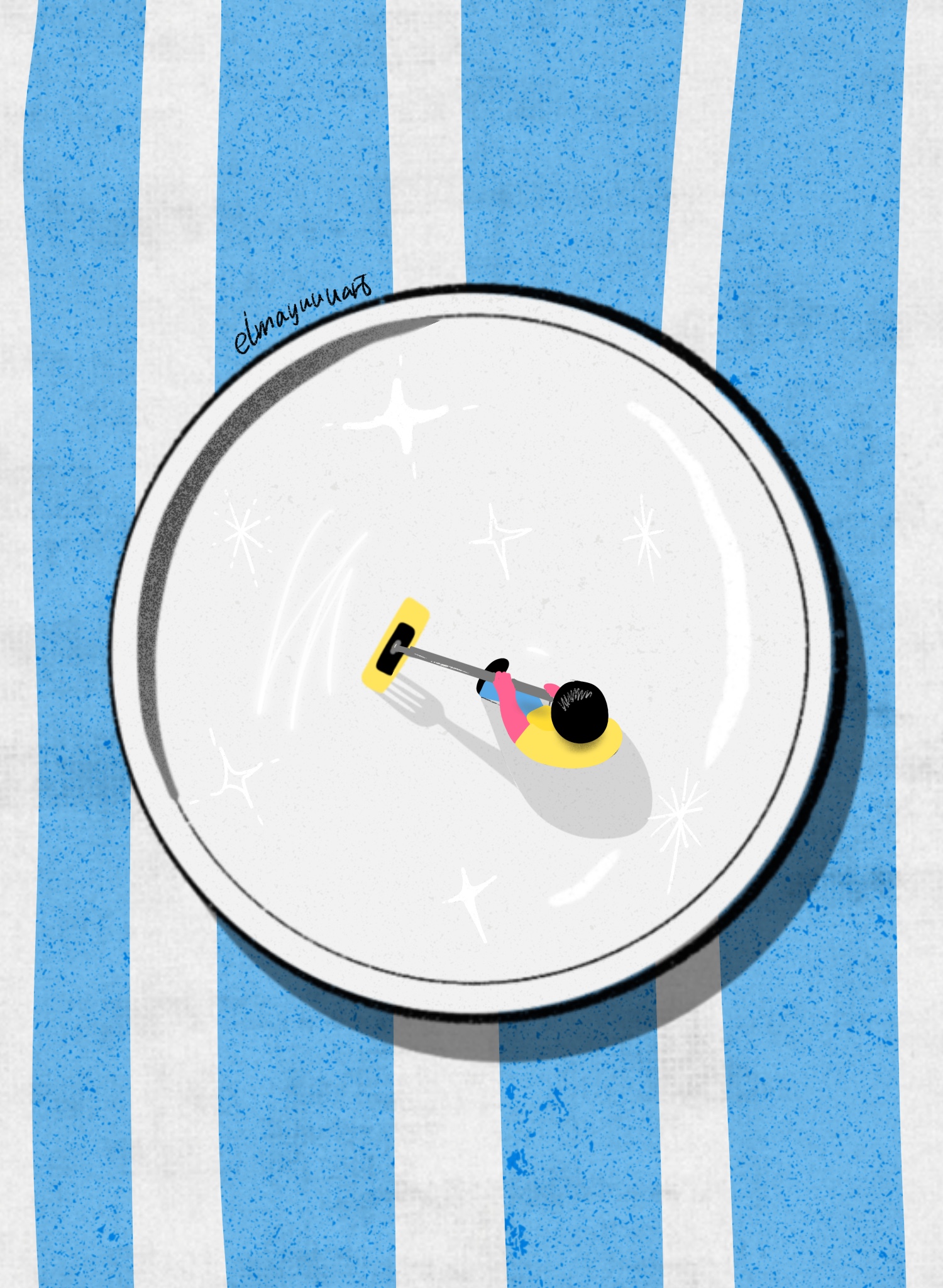 "Clear Your Plate" campaign, don't waste food(Personal project)  This illustration was inspired by the article 《文明用餐拒绝“剩”宴 反对浪费从我做起》from https://news.dayoo.com/