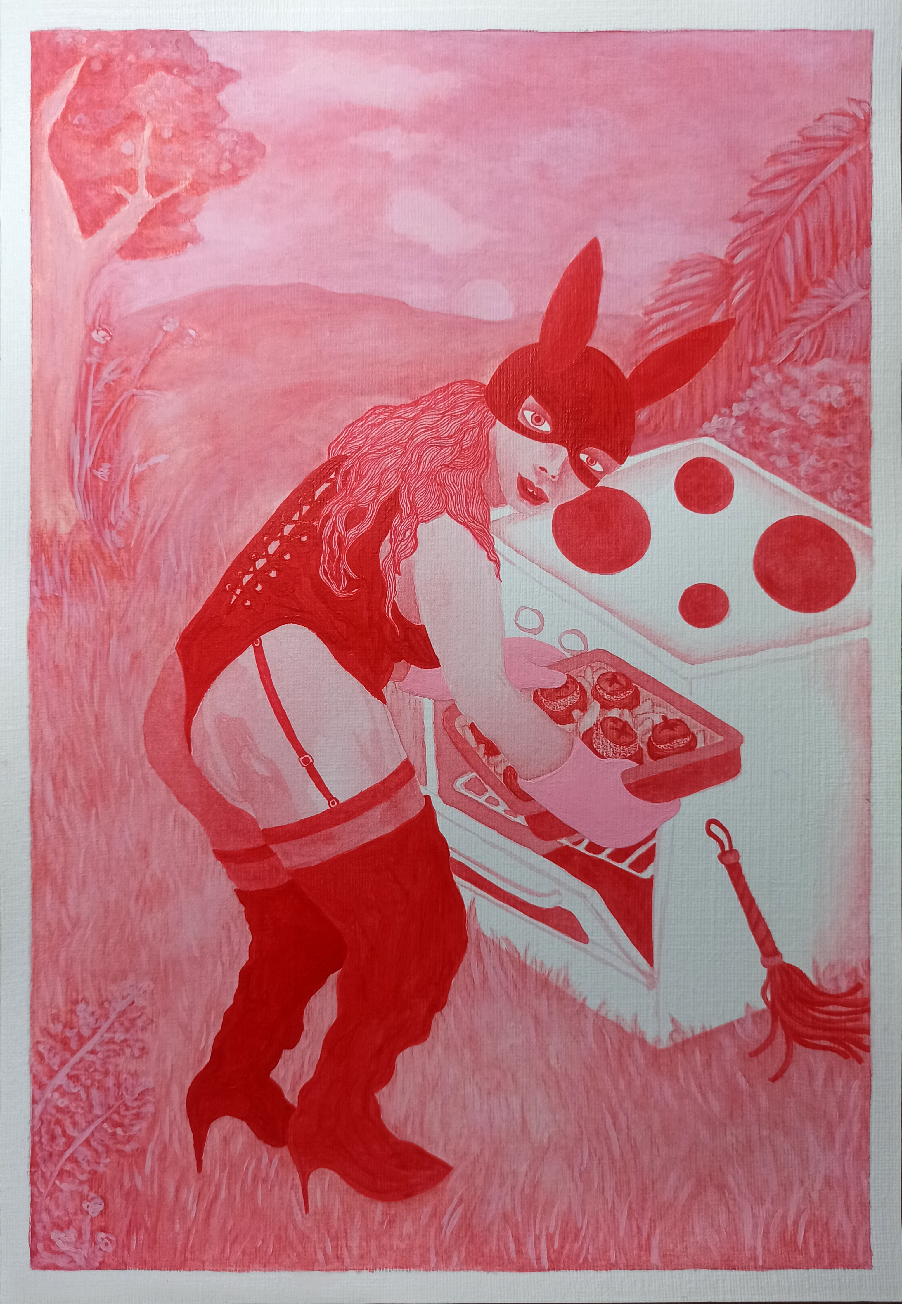 from mother i inherited my divine composure, 2024, acrylic paint, watercolor pencils, ink on paper, 30 x 20 cm