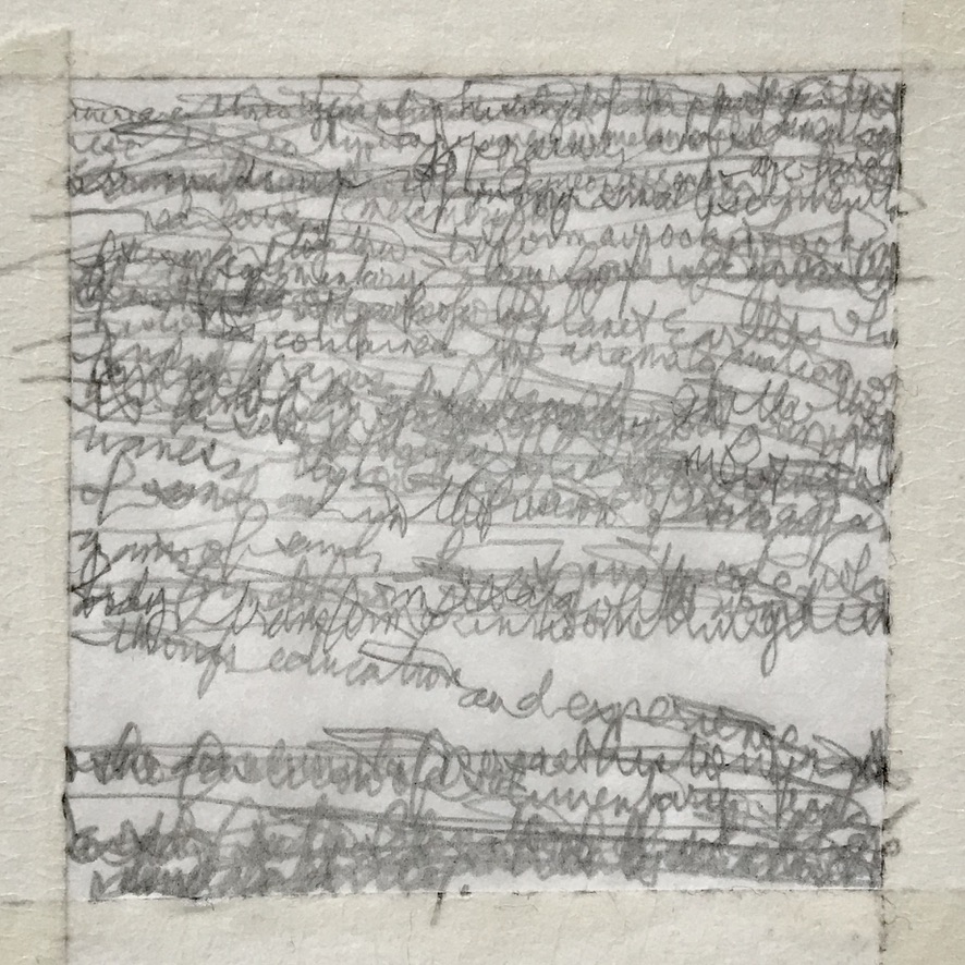 Stratigraphy, 2020. Graphite and masking tape on tracing paper, 3"x3".