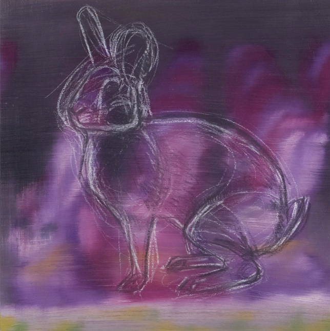 Rabbits, oil and colored pencil on paper, 9 x 9, 2010