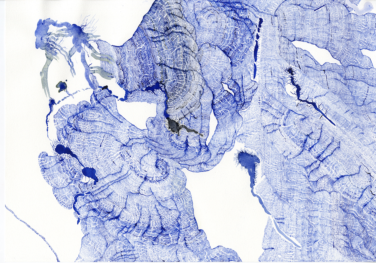 Nicolas Aiello Amorces Bleues, 2021 Aquarelle sur papier 29,7 x 42 cm Courtesy de l'artiste et de la Galerie 8+4