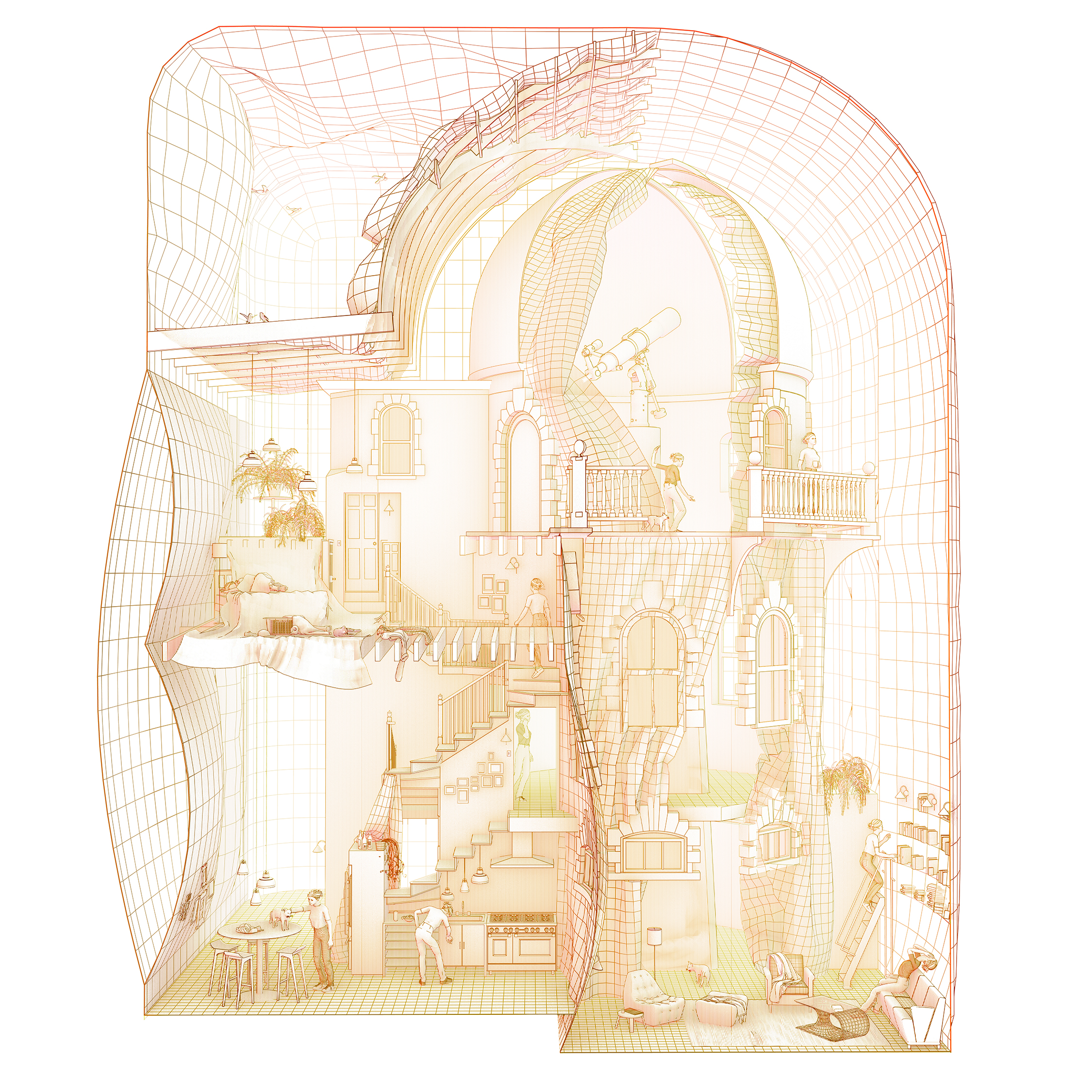 3d Objects, Elements, and Figures, come together in the imaging of a domestic space to pressurize common workflows for 3d modeling, rendering, animation, and simulation