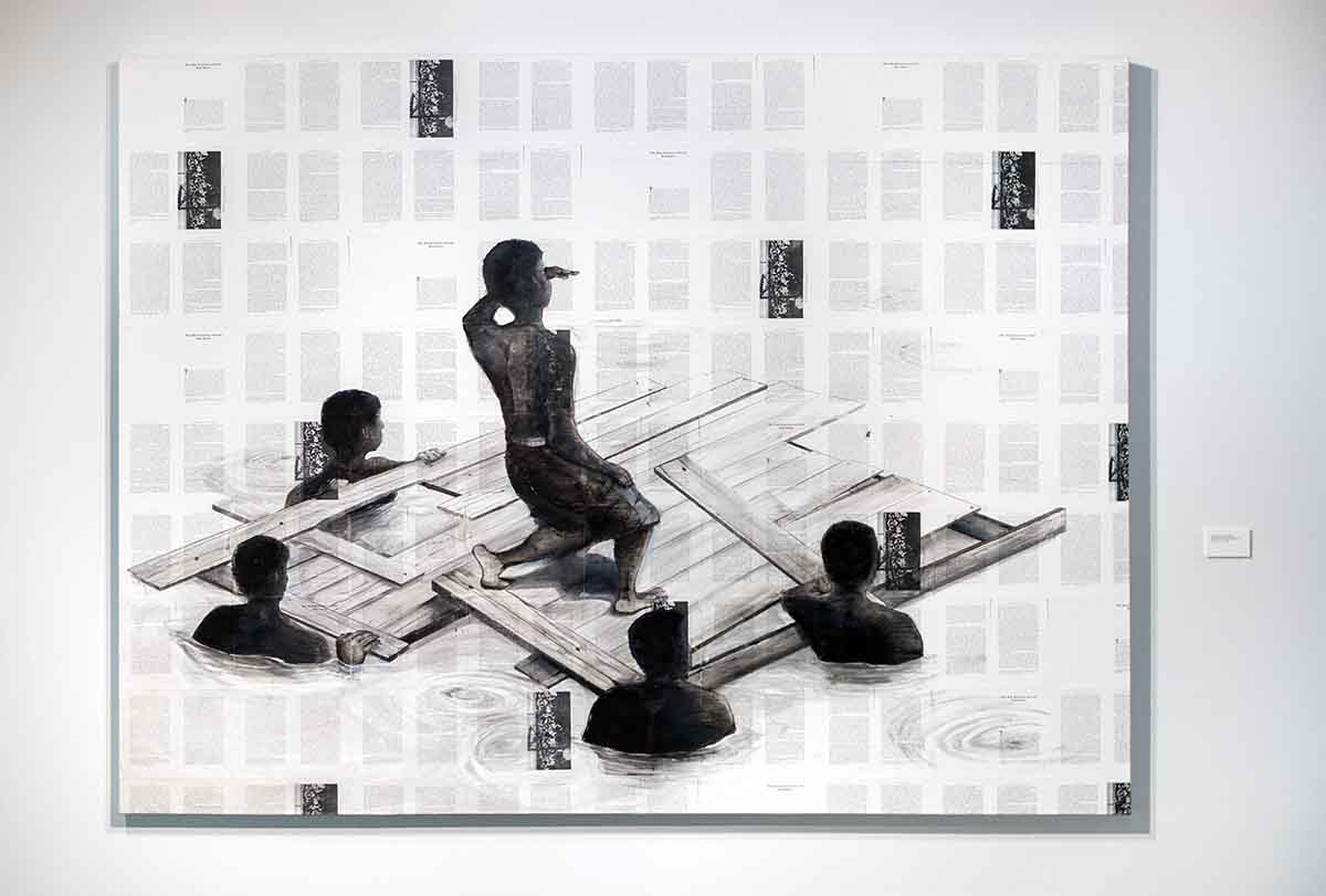 THE RAFT OF HOT AND COLD – 6’x8’ – graphite, charcoal, paper on canvas