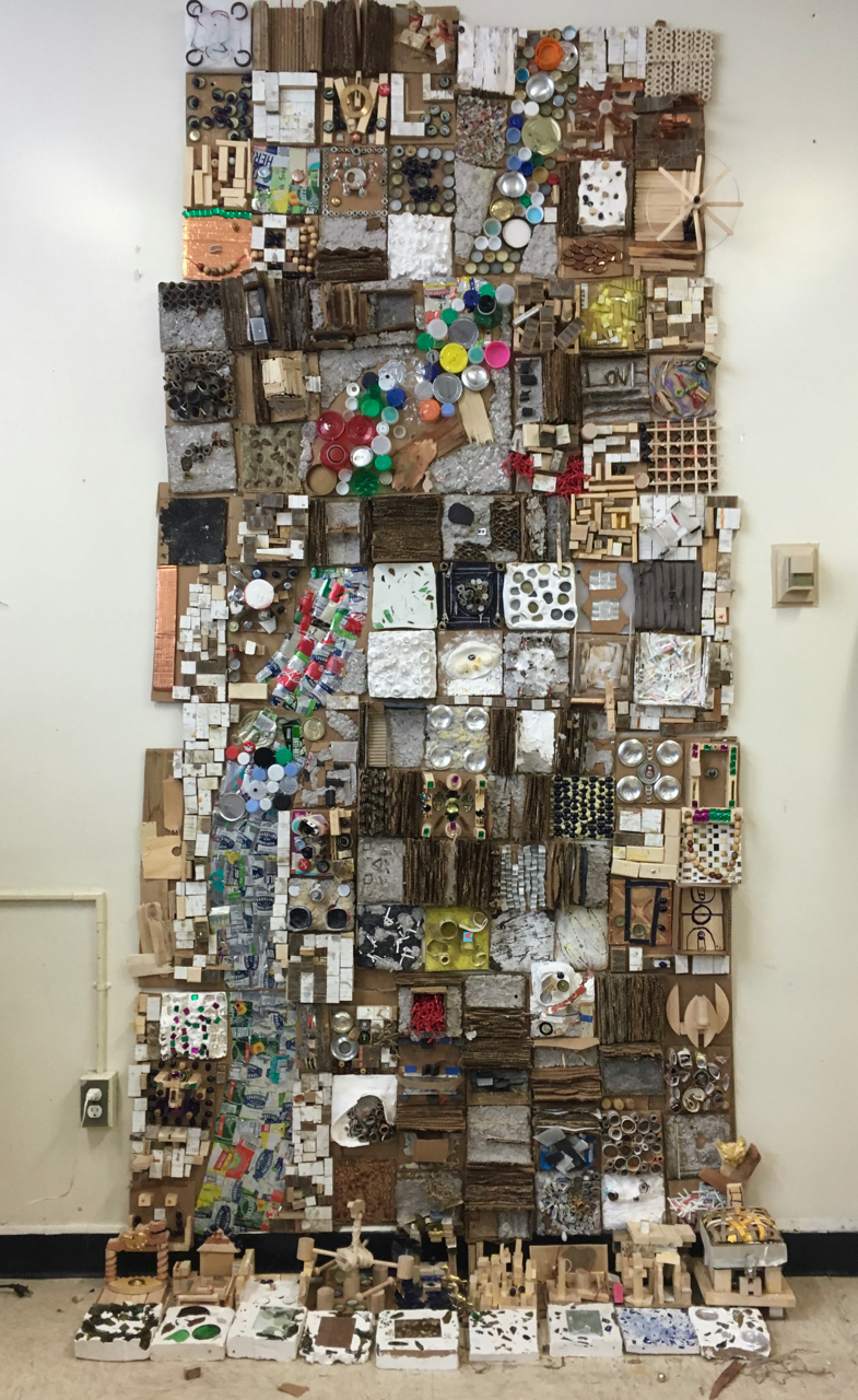 Bronx Landscape, found Materials,  Lehman College teaching artist residency at High School for Energy and Technology, Bronx, NY