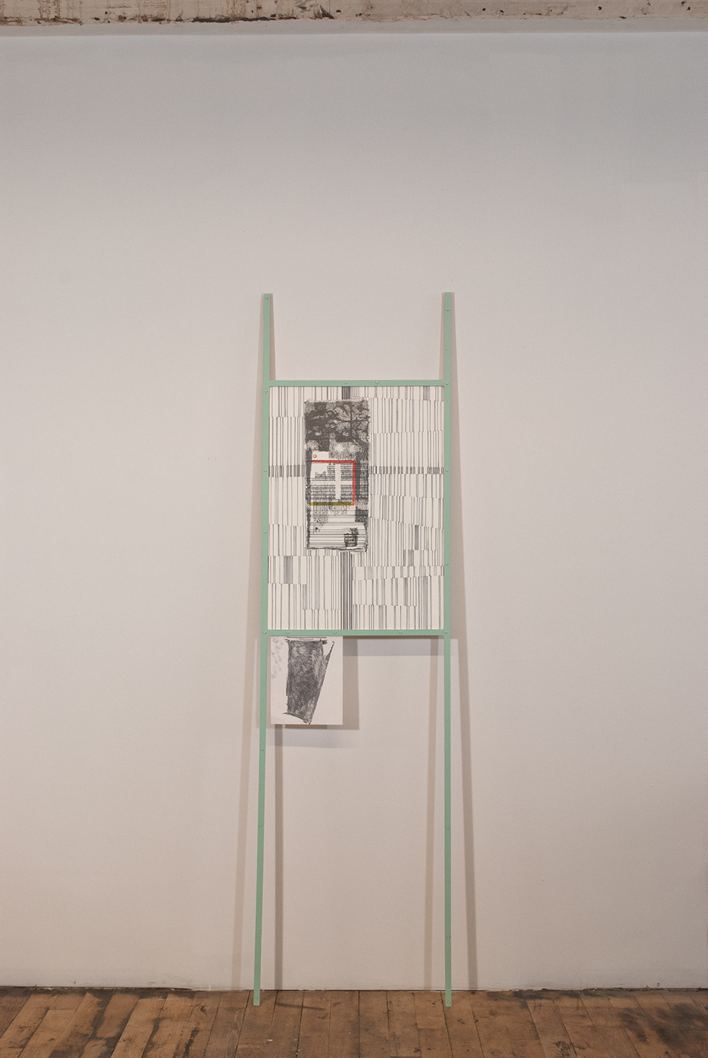 color institution (wspa)  Ink, graphite, gold leaf and colored pencil on paper. Laminate and wood. 2011 - 85 x 22 x 2