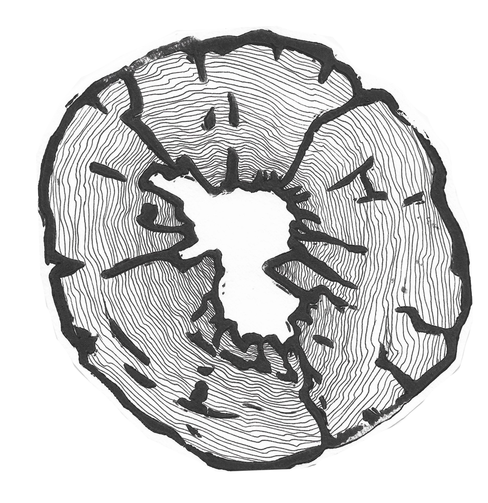 Tree Rings, II, 2020, linoleum block ink print, 6”x5.5”