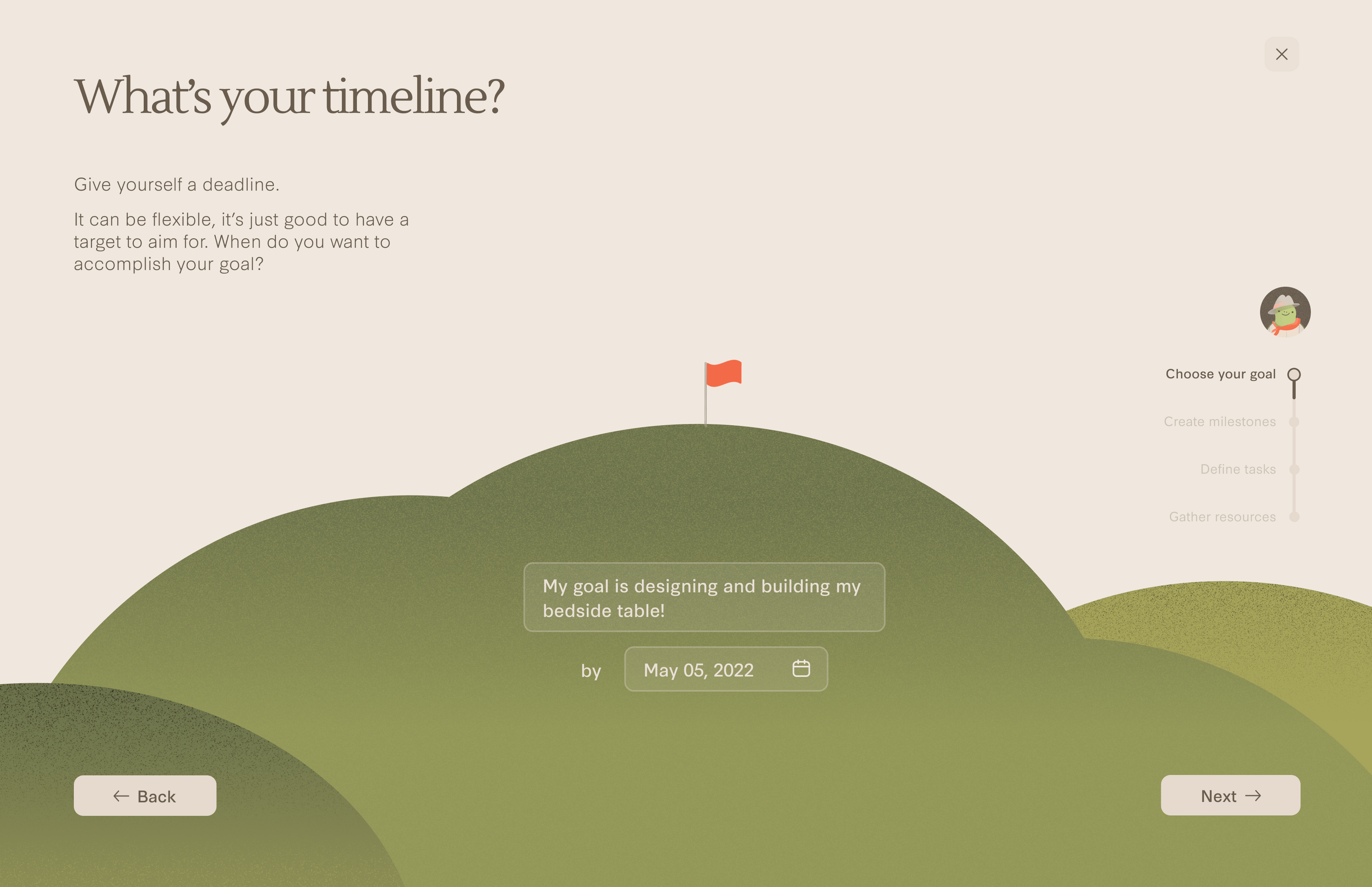 Guiding users to set an initial time-based constraint for structure.