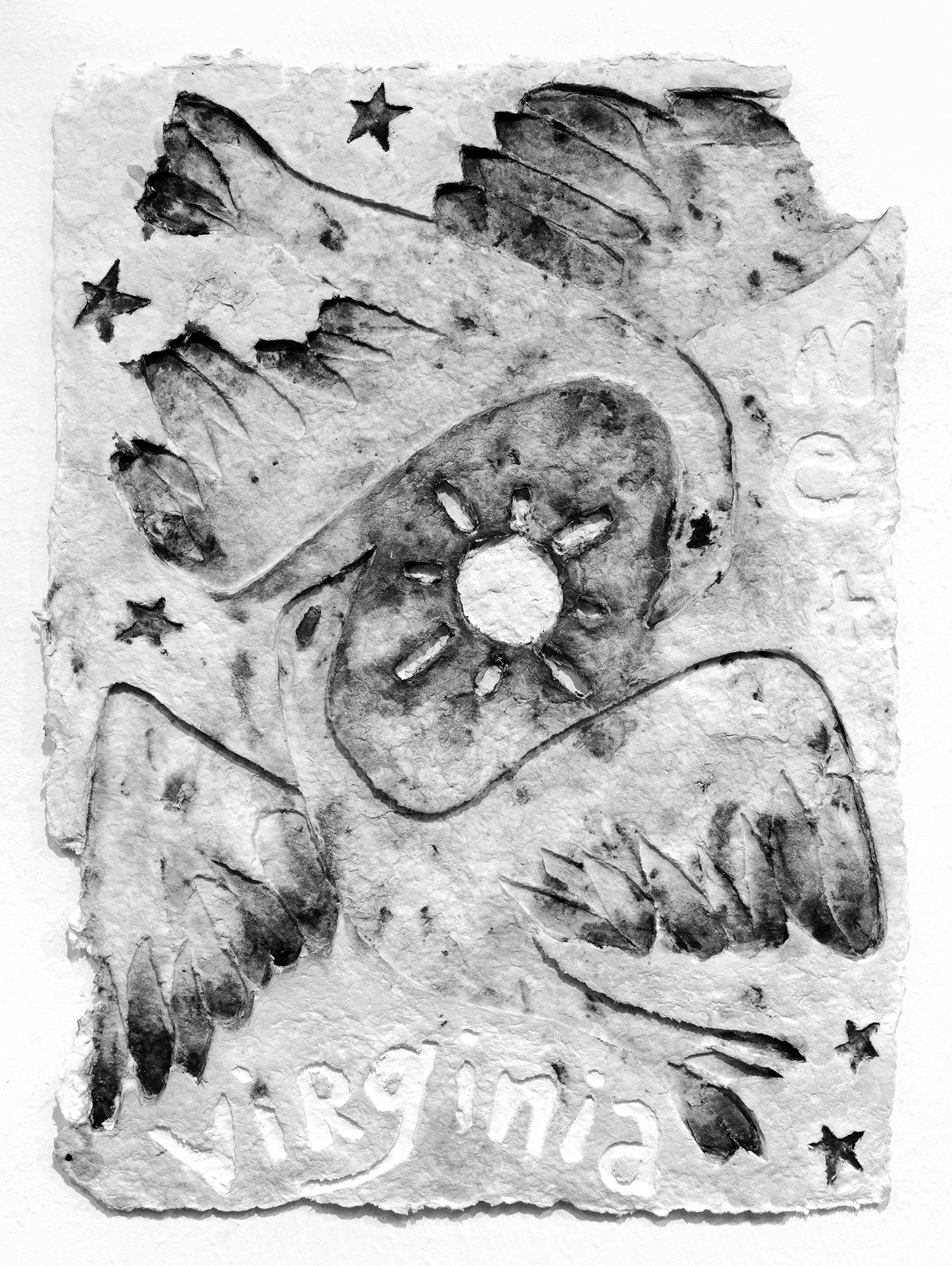 me + virginia, low relief handmade paper cast, goauche