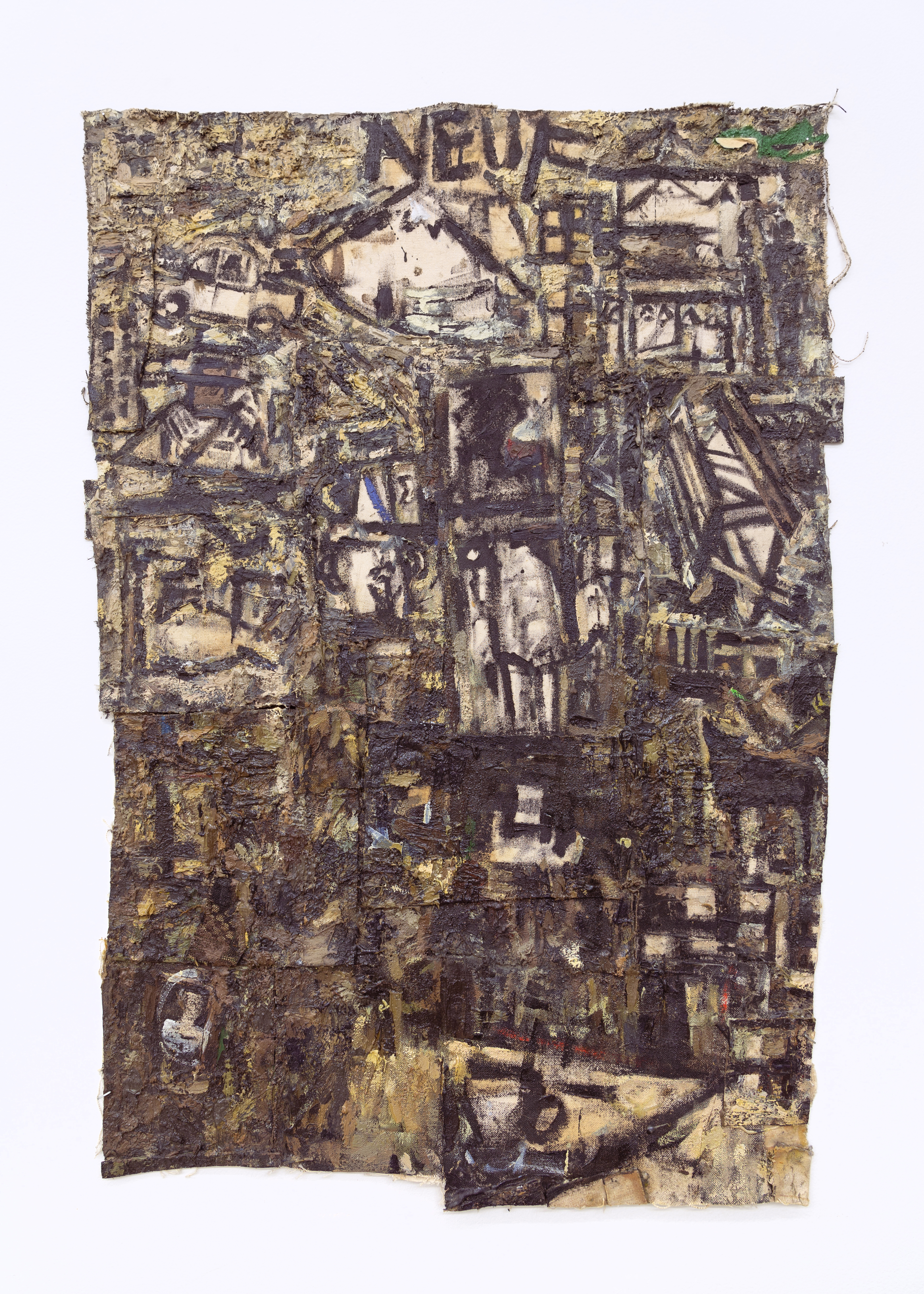 Cay Bahnmiller, Cocteau's Quilt, 1987-89, oil, fabric on unstretched, collaged canvases, 32.5 x 23 inches